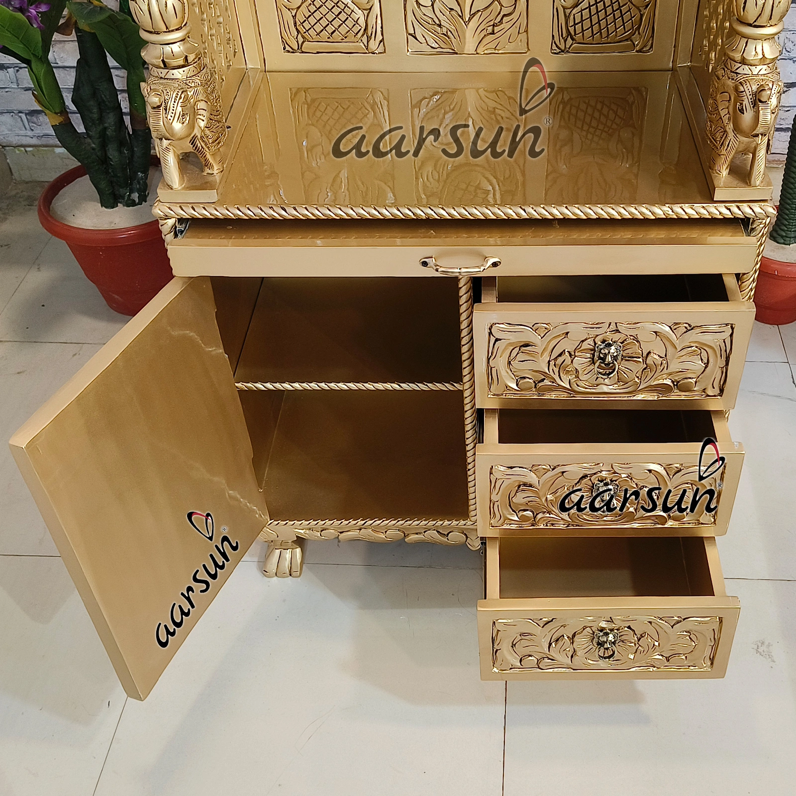 North Style Mandir with Antique Gold - Image 4