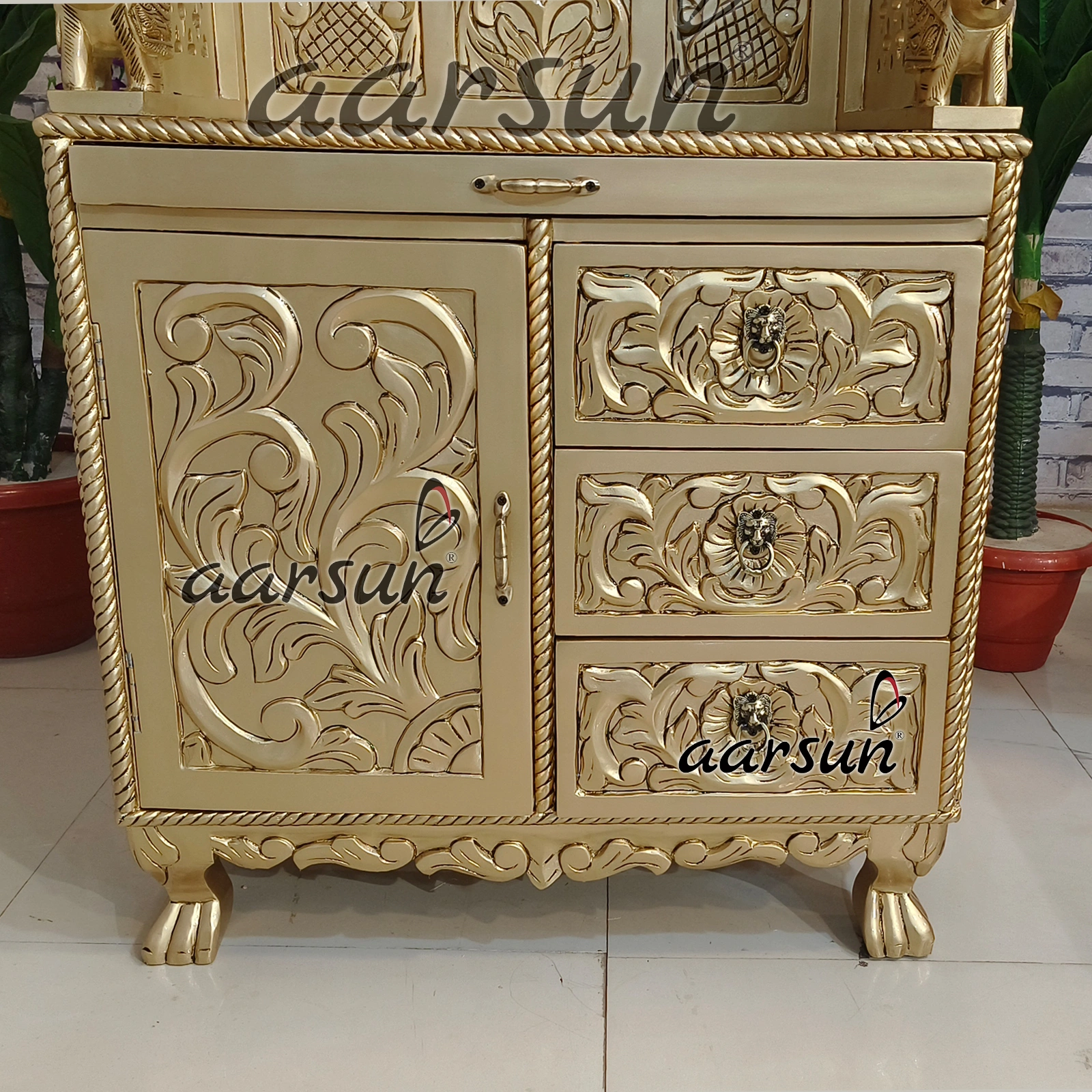 North Style Mandir with Antique Gold - Image 5