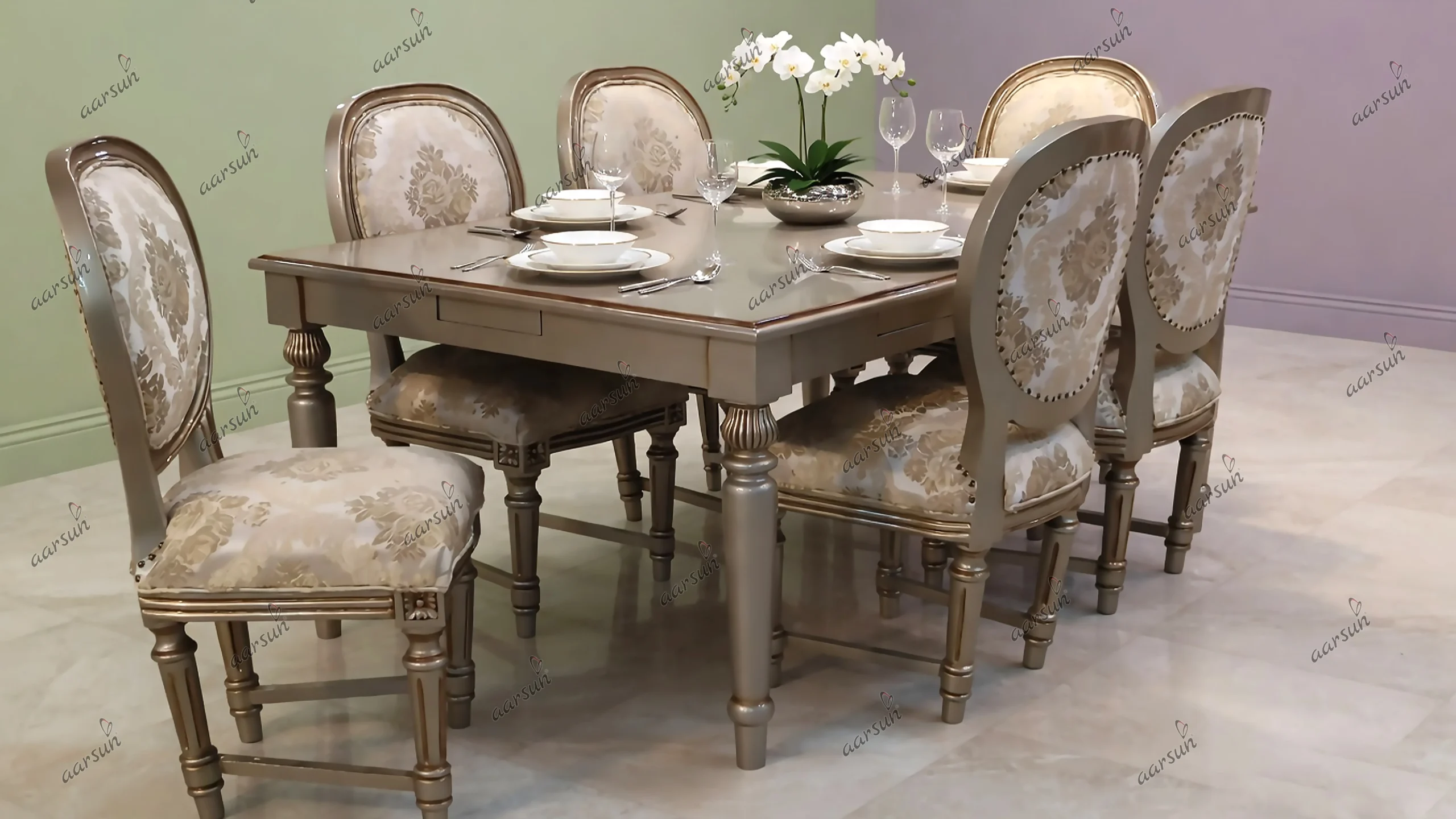 Champagne Gold 6-Seater Dining Table Set