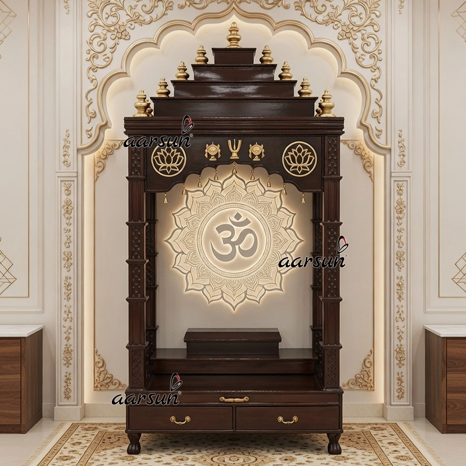 Mandir Design with Sankh, Chakra & Tilak Symbolism