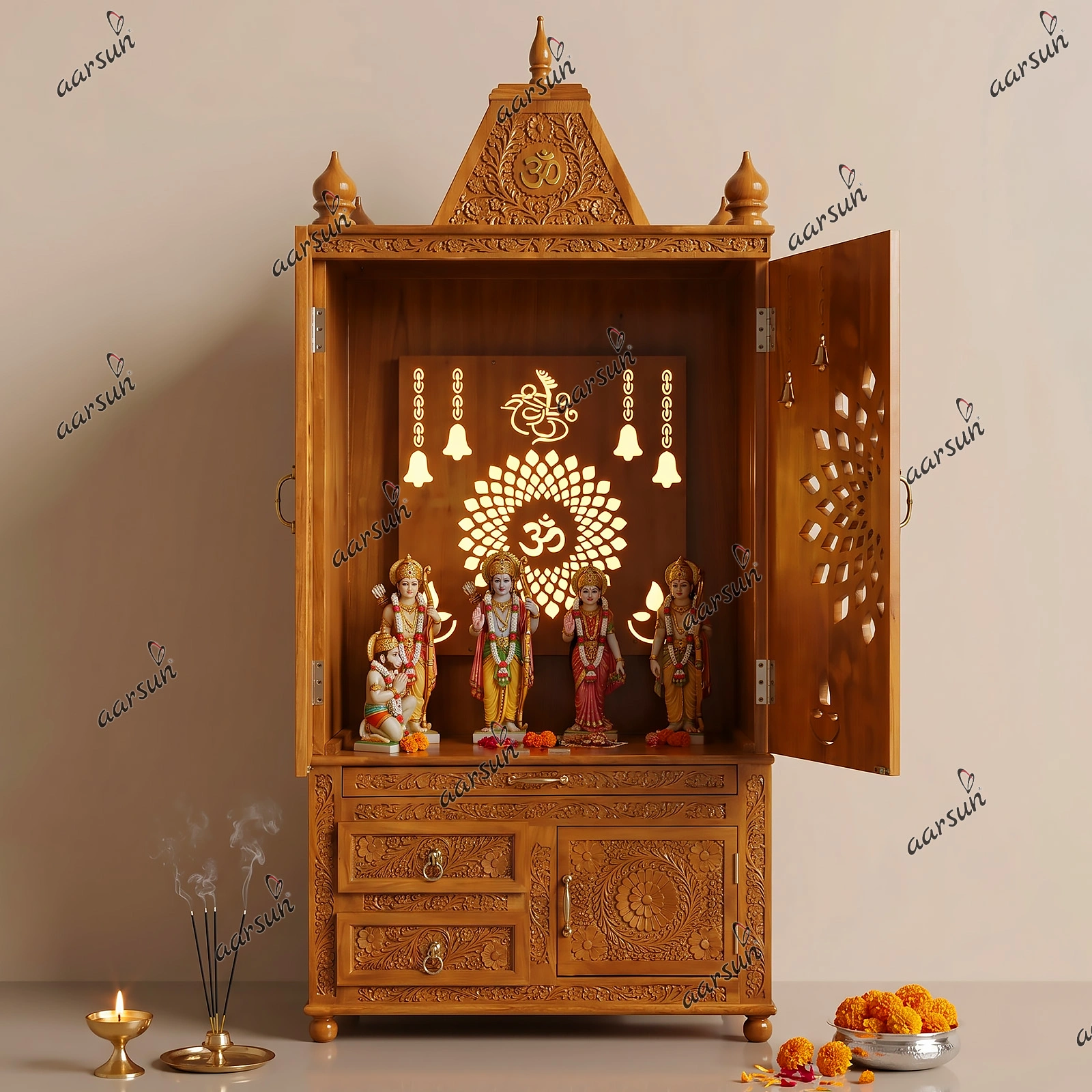 Modern Style Pooja Temple with LED lights