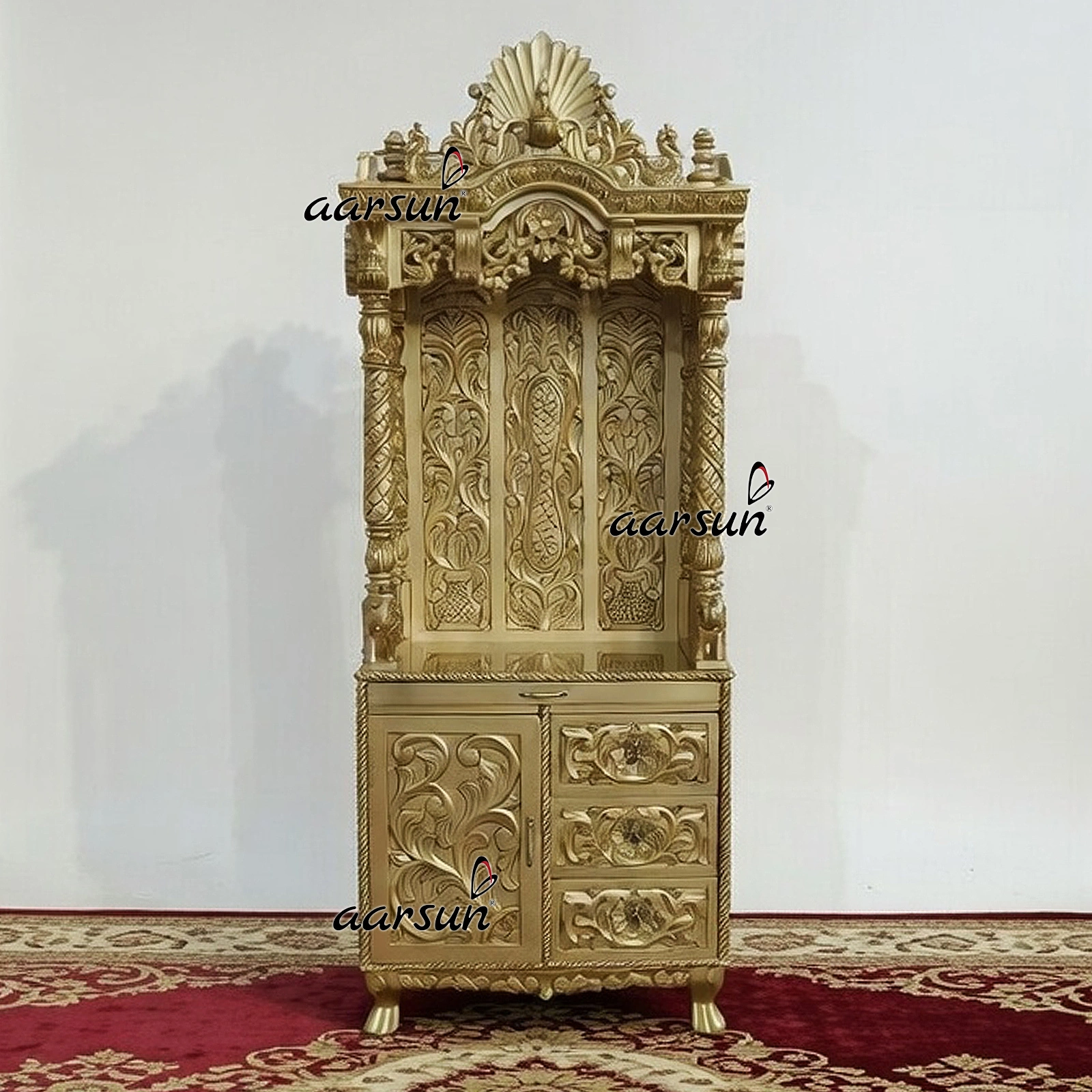 North Style Mandir with Antique Gold