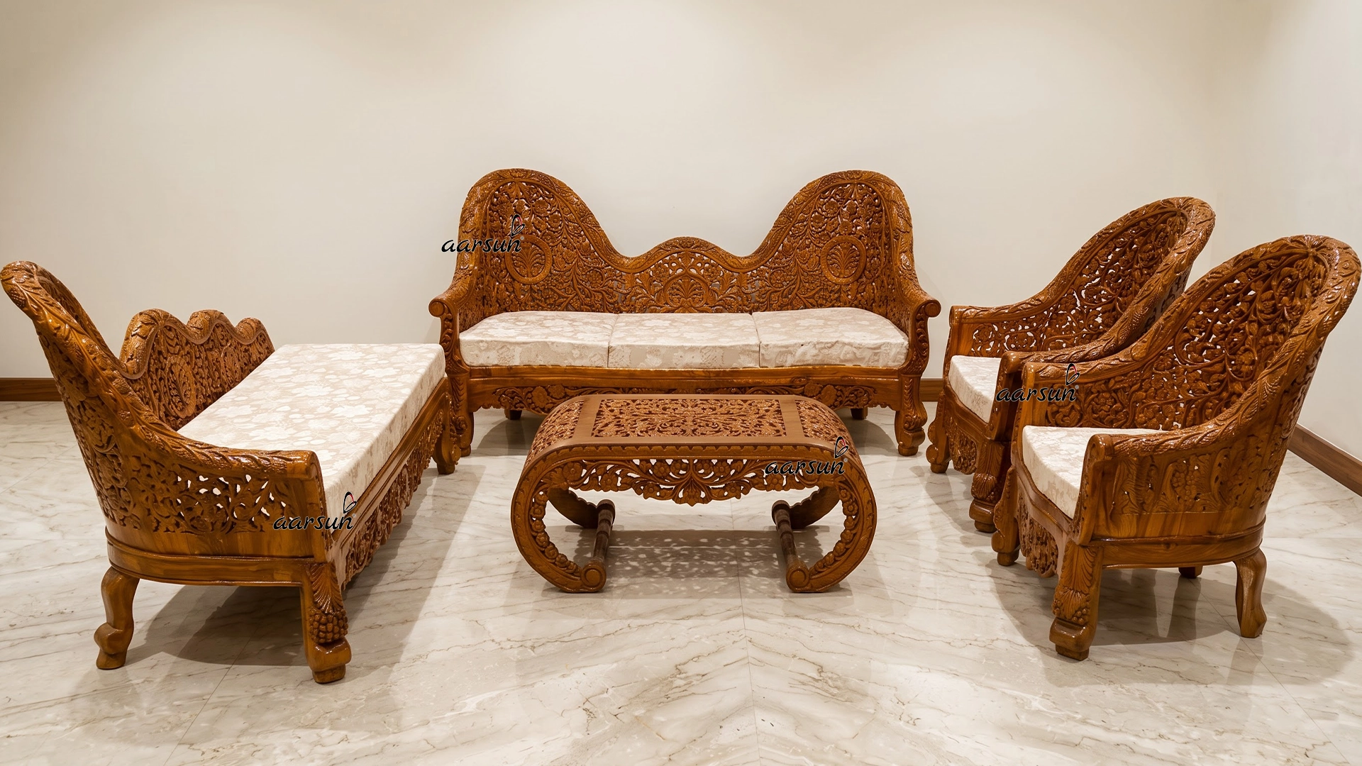 Traditional Carving Wooden Sofa Set Design