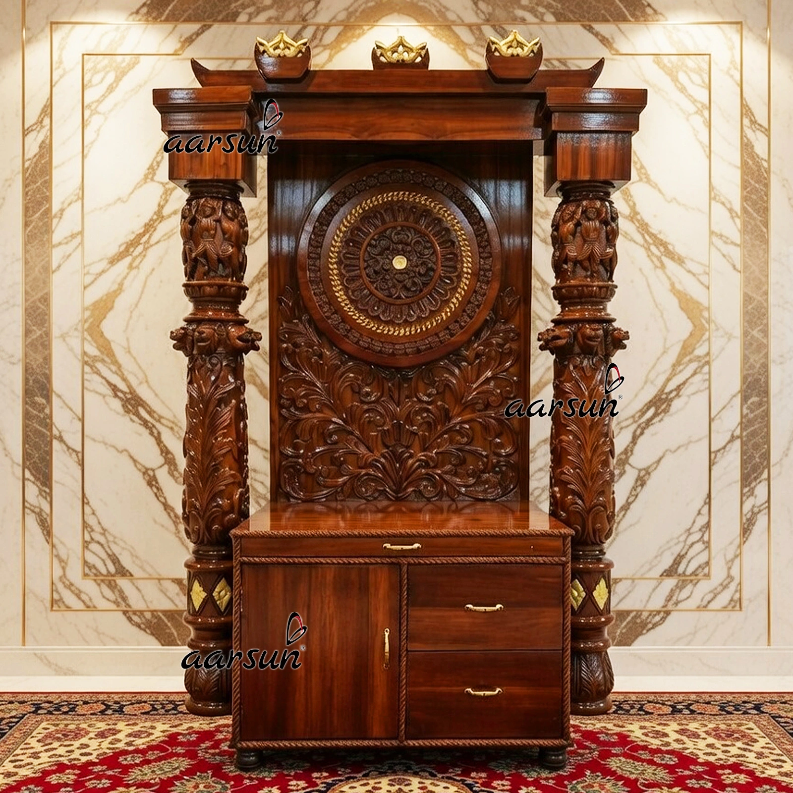 Traditional wooden Mandir design with Intricate carvings