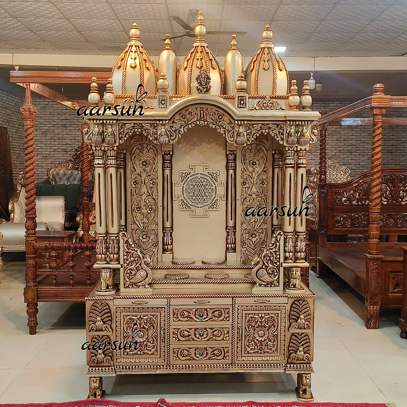 Temple Design with LED Shree Yantra Panel