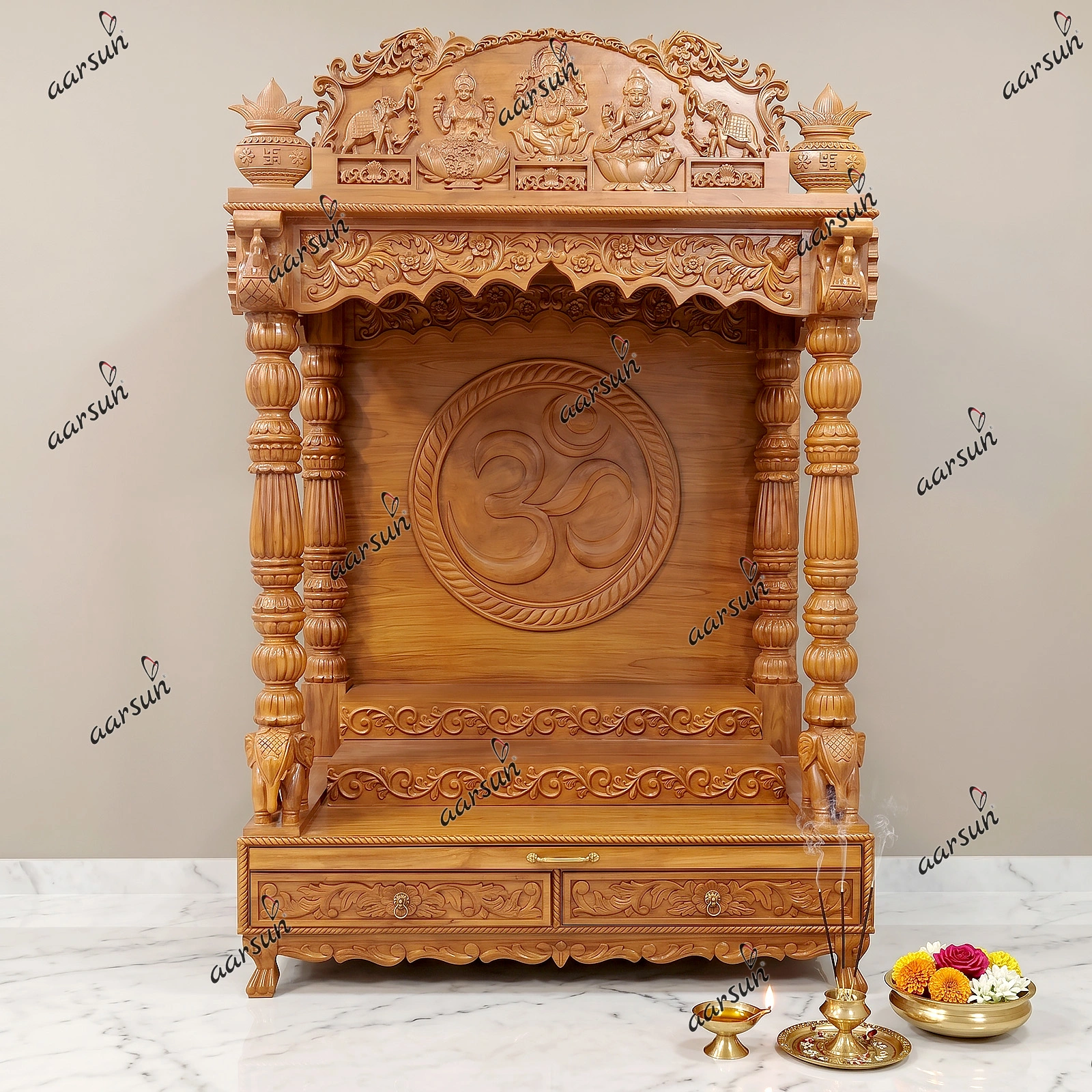 Wooden Handicraft Big Puja Mandir Design