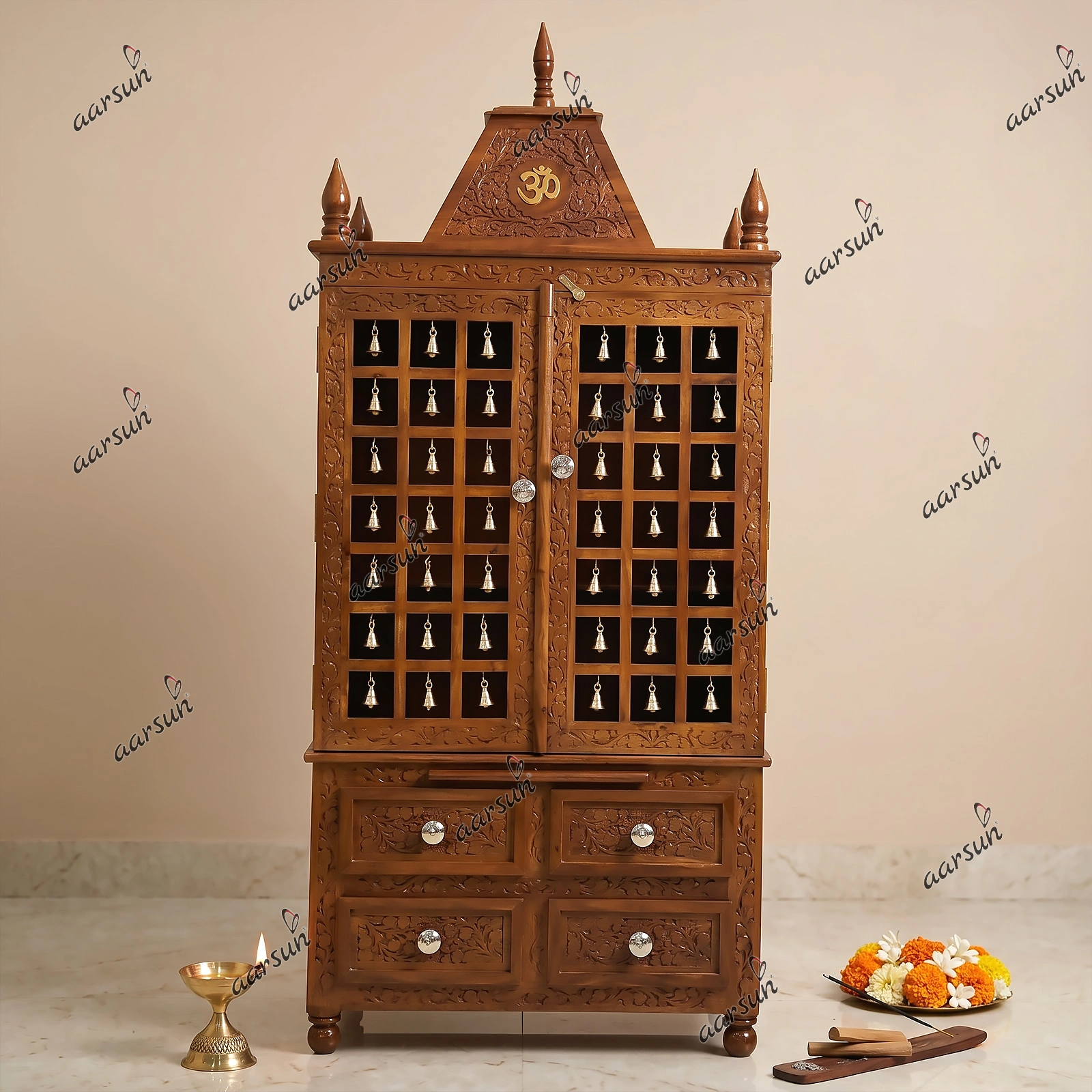 Pooja Temple with Bells TEAKTMP-003