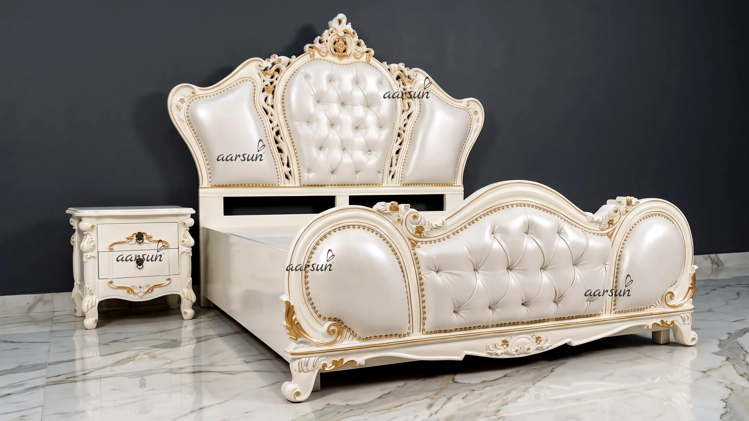 Premium Bedroom Set in White & Gold