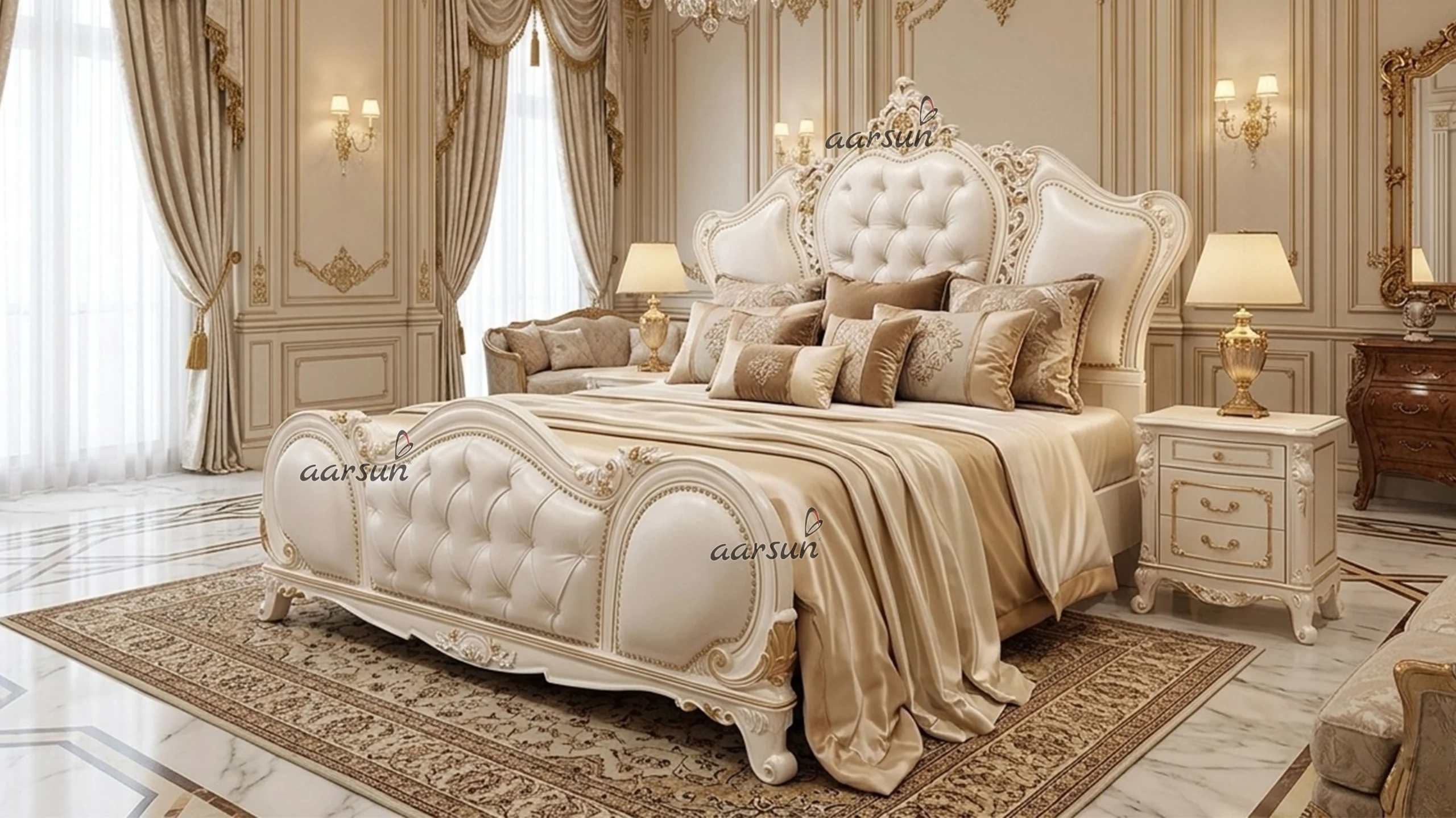 Unique Bedroom Set in White & Gold