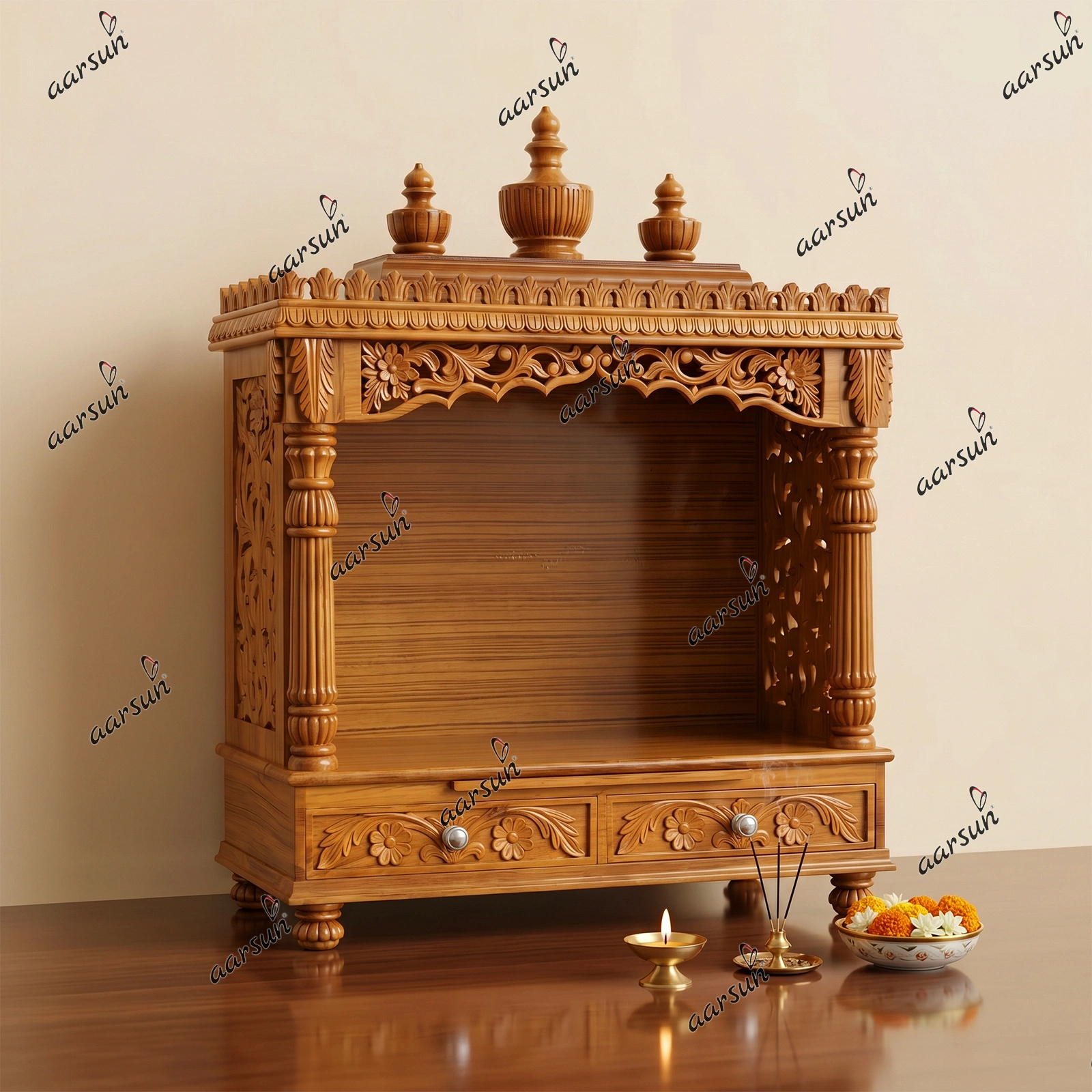 Teak Wood Pooja Mandir YT-41