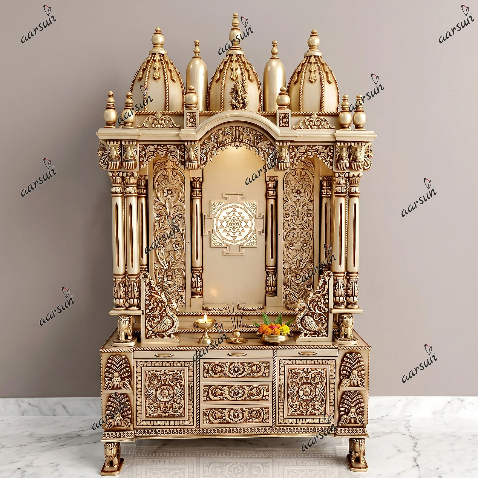Temple Design with LED Shree Yantra Panel