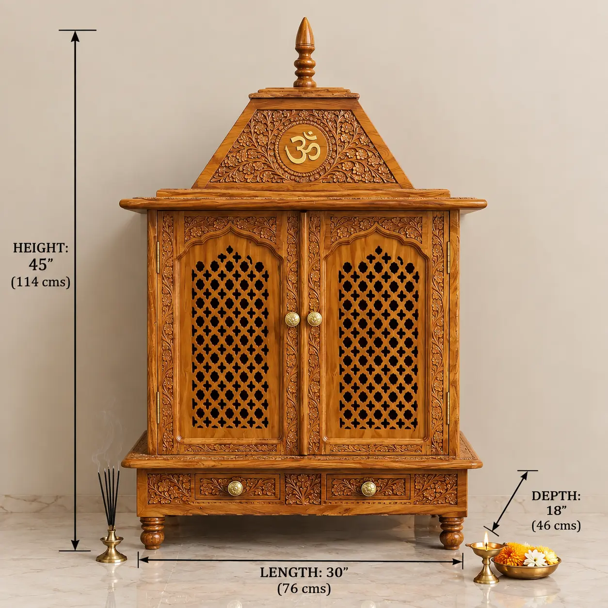 Wooden Pooja Cabinet / Temple MNDR-0002 - Image 3