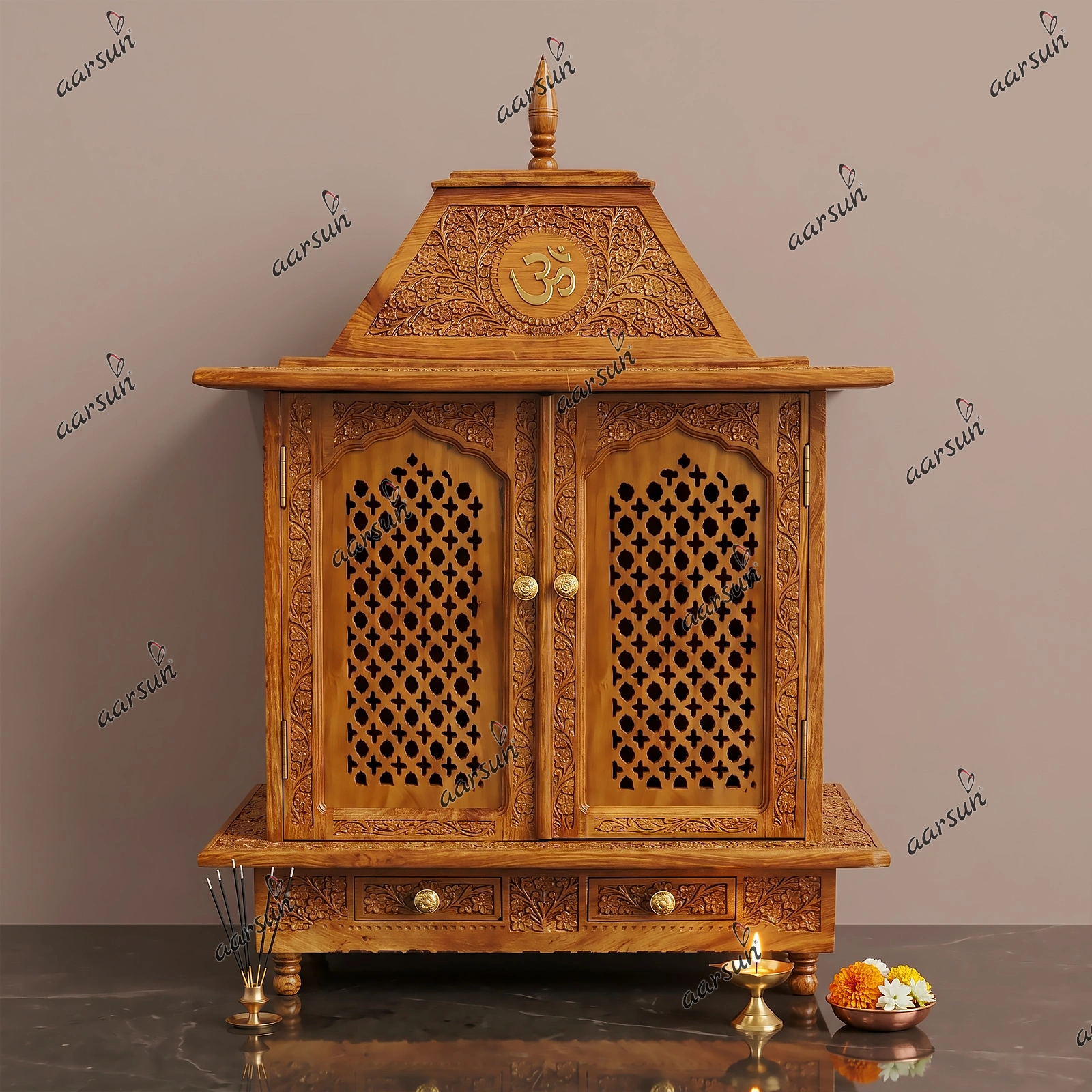 Wooden Pooja Cabinet / Temple MNDR-0002