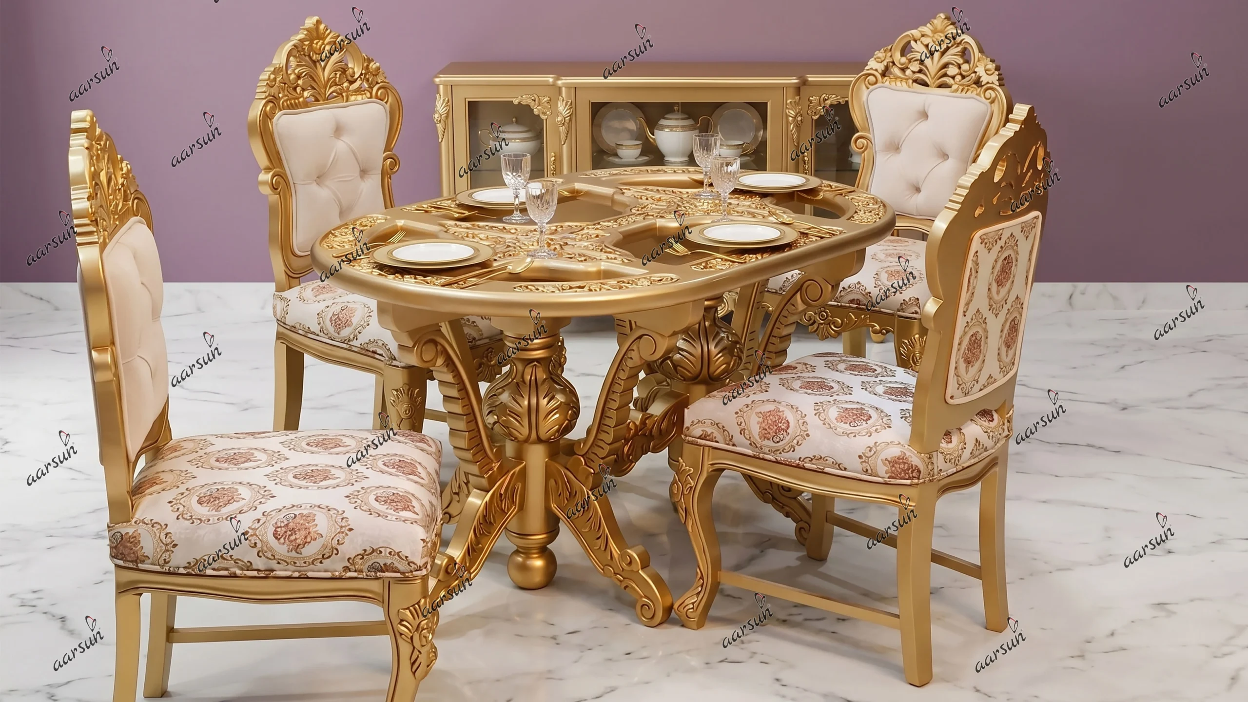 4 Seater Antique Gold Dining Set
