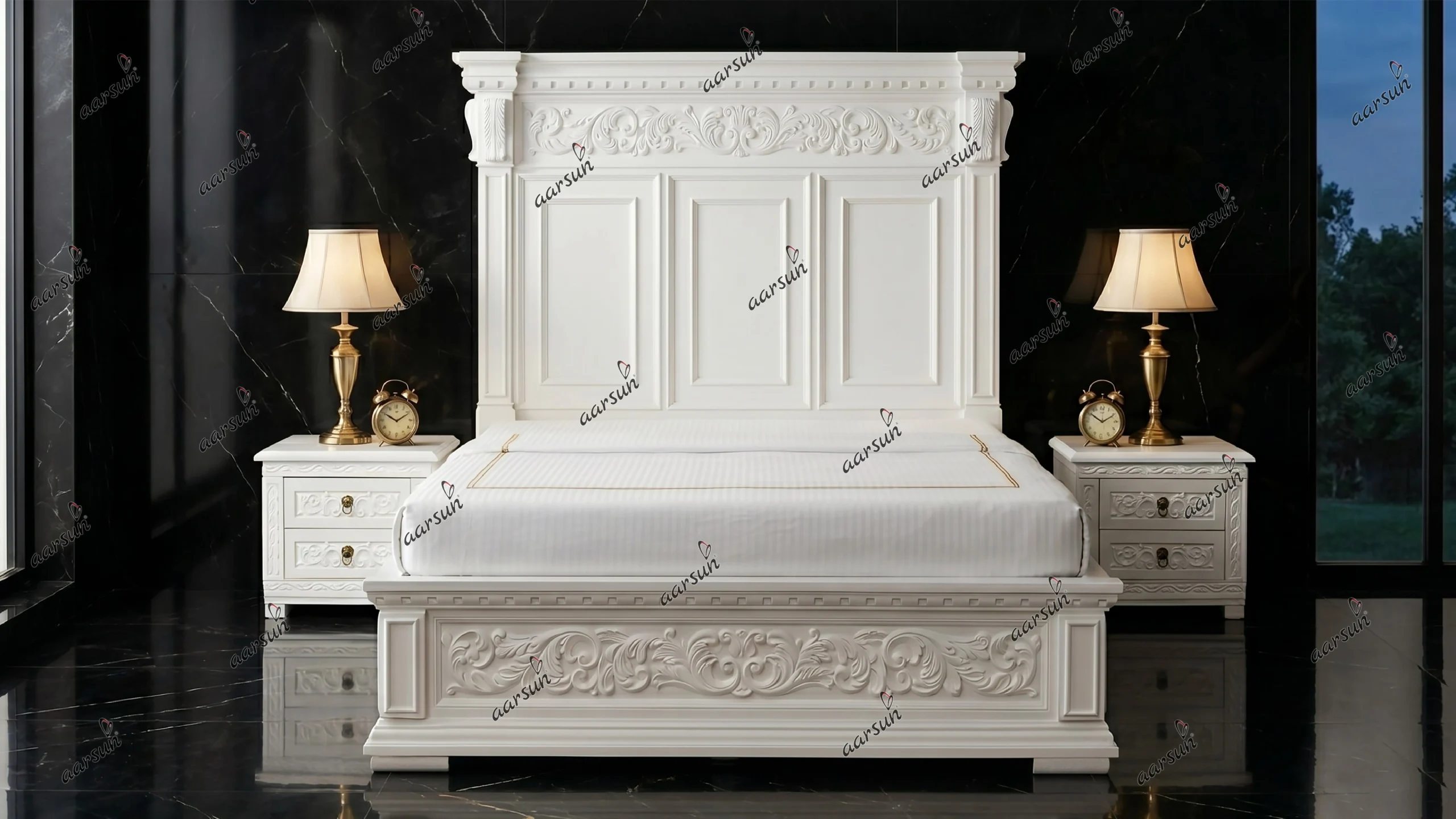 Designer Wooden Bed in White Finish to Upgrade Your Bedroom