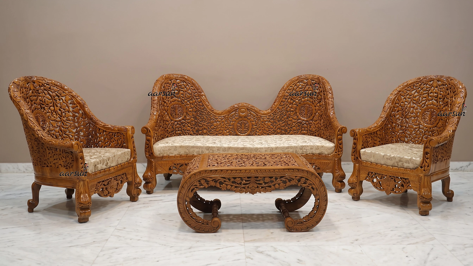 Fully Carved Sofa in Teak Wood