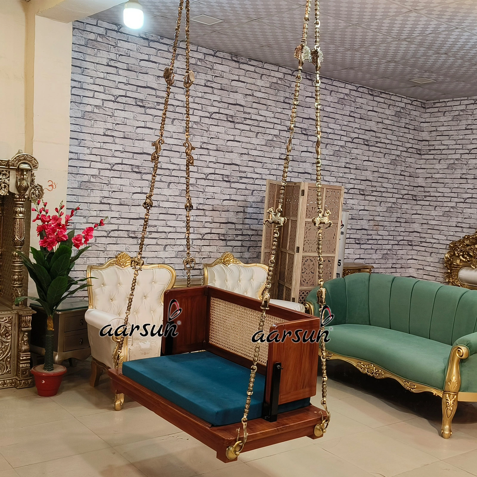 Modern Ceiling Swing with Reversible Cane Seat Design