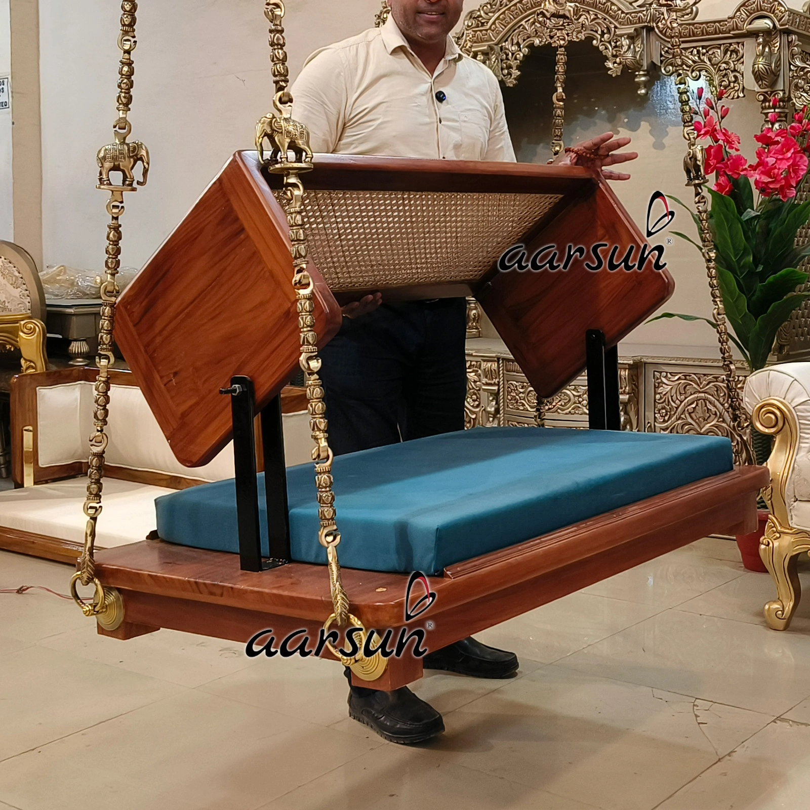 Modern Ceiling Swing with Reversible Cane Seat Design - Image 4