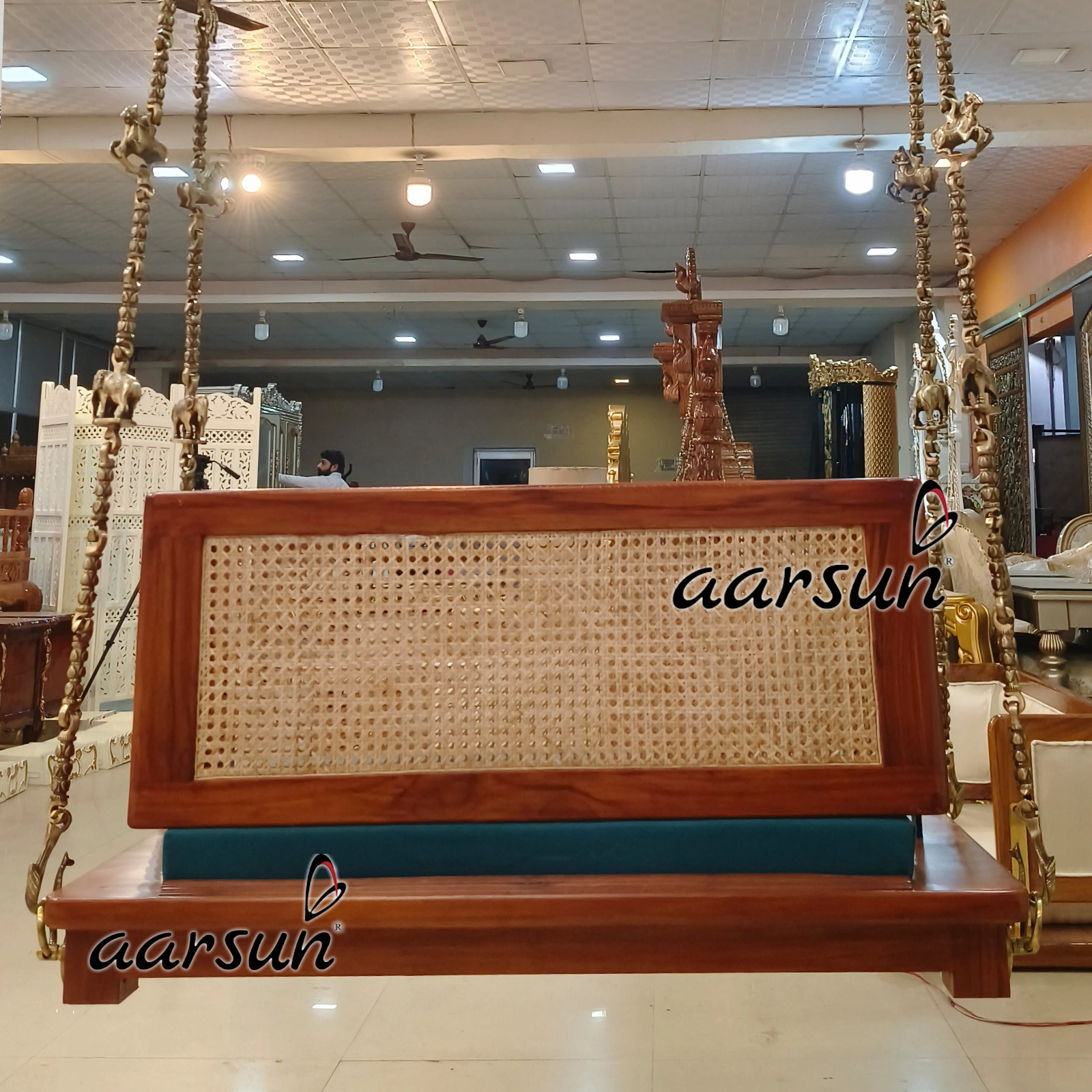 Modern Ceiling Swing with Reversible Cane Seat Design - Image 5