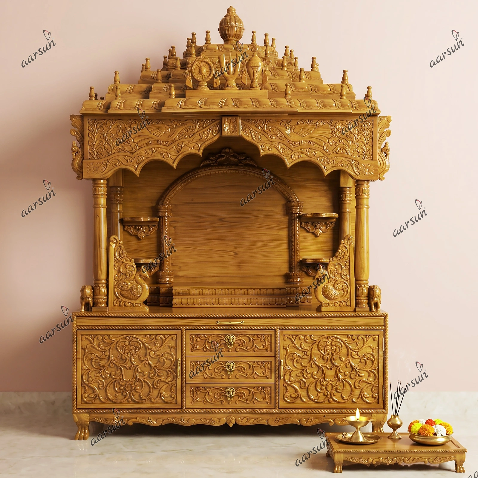Exclusive Solid Teak Wood Mandir for Luxury Homes