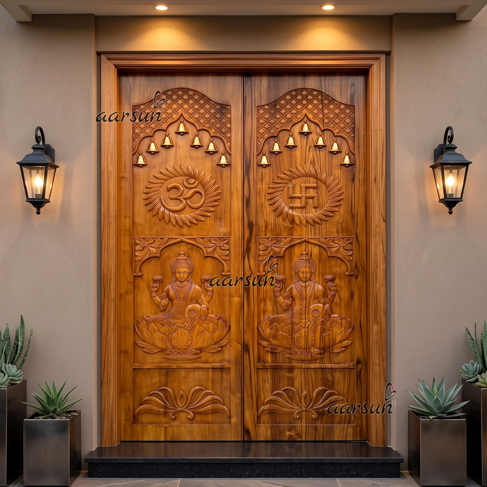 Lakshmi ji & Ganesh ji - Premium Wood Double Doors