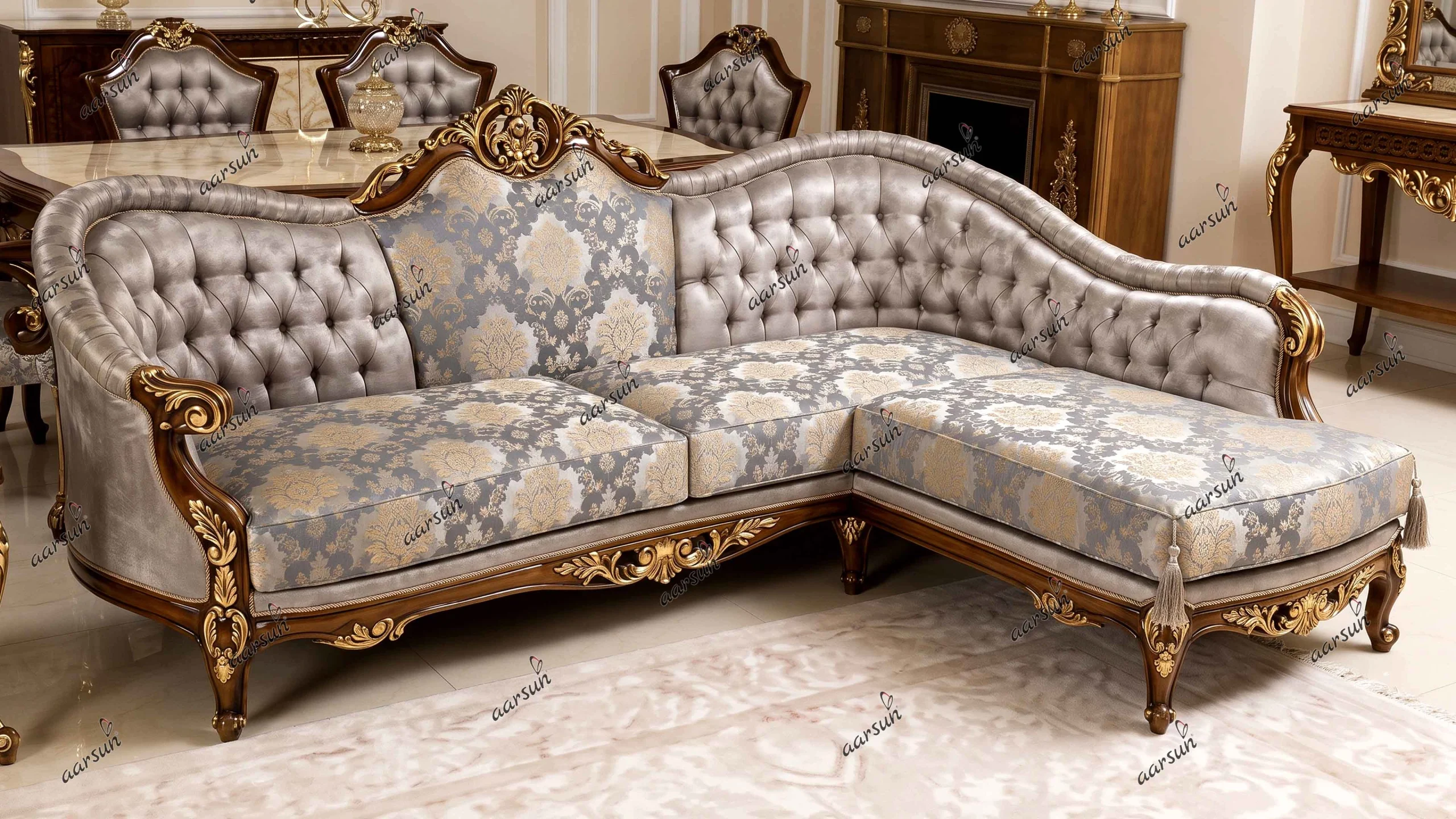 Luxury Fabric Handmade L Shape Sofa Set