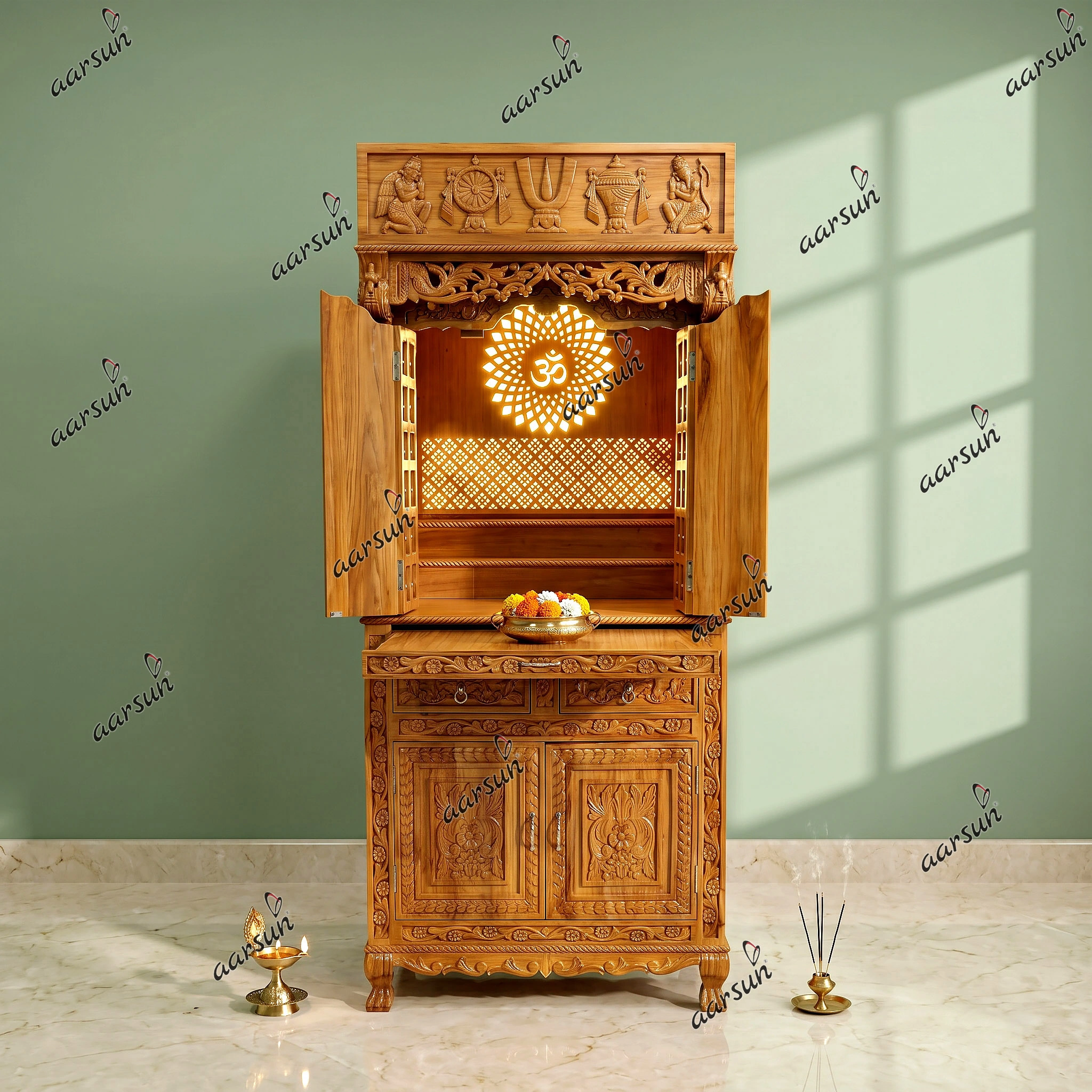 Traditional Teak Wood Handmade Hindu Temple