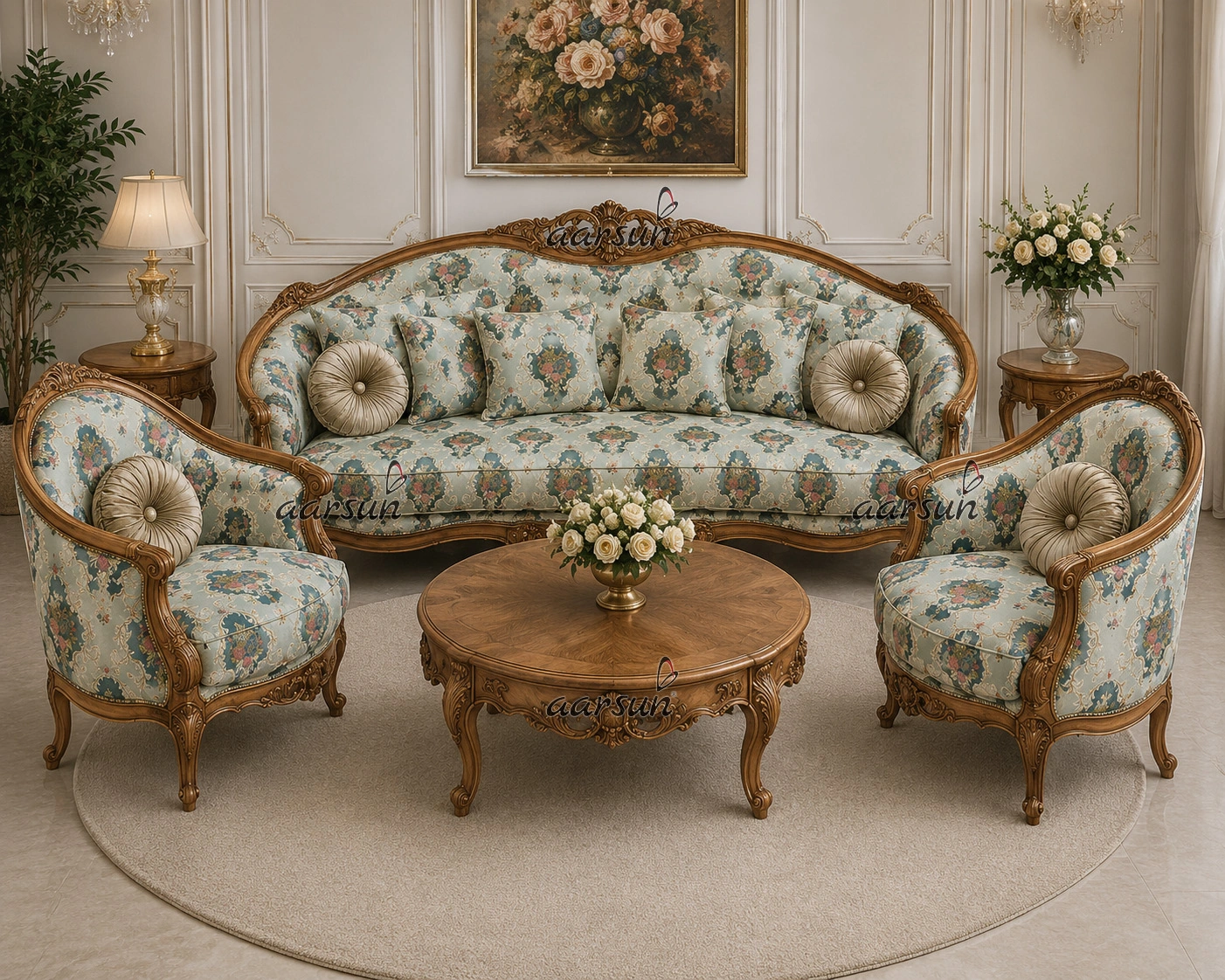 Opulent Aqua Rose Jacquard Sofa Fabric - Image 4