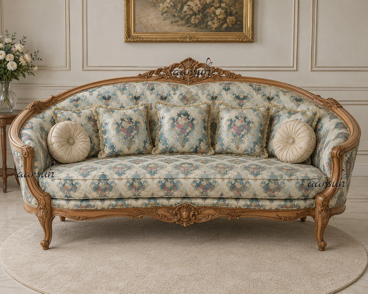 Opulent Aqua Rose Jacquard Sofa Fabric - Image 2