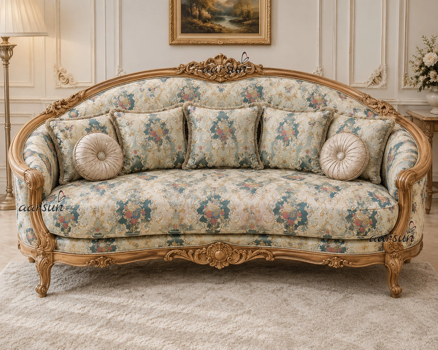Opulent Aqua Rose Jacquard Sofa Fabric - Image 3