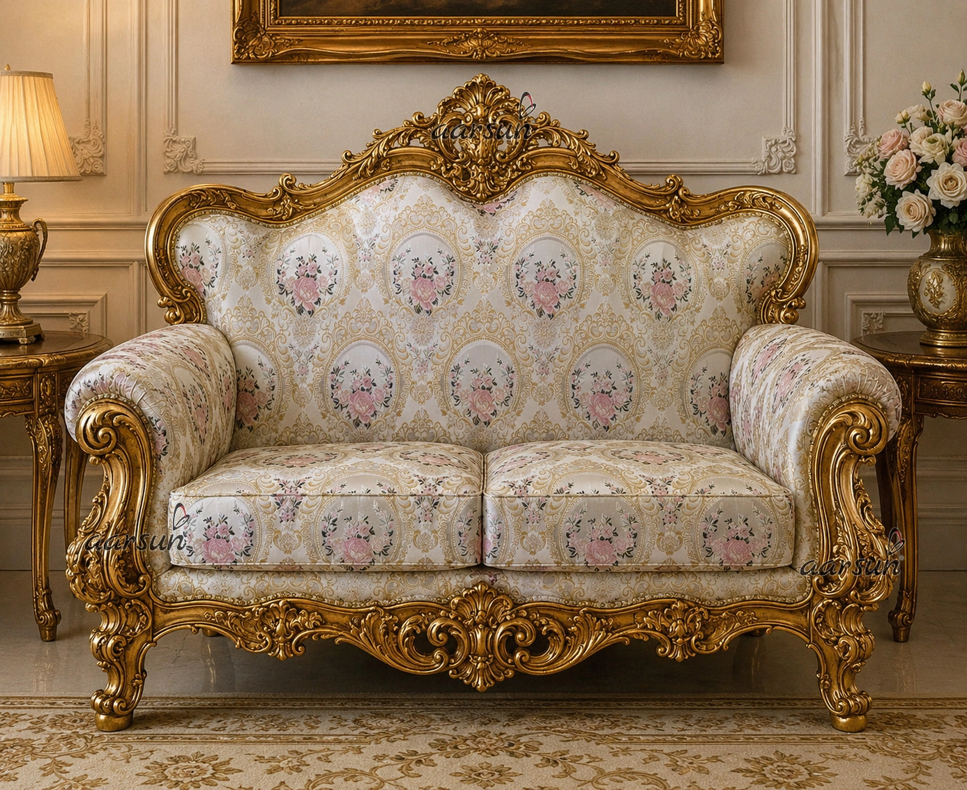 Premium Blush Rose Medallion Sofa Fabric - Image 2