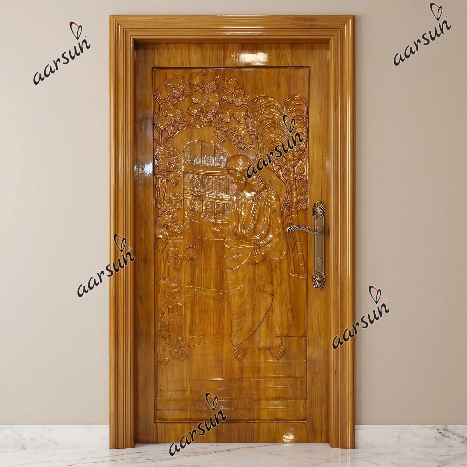 3D-Hand Carved Wooden Door with Jesus God door design
