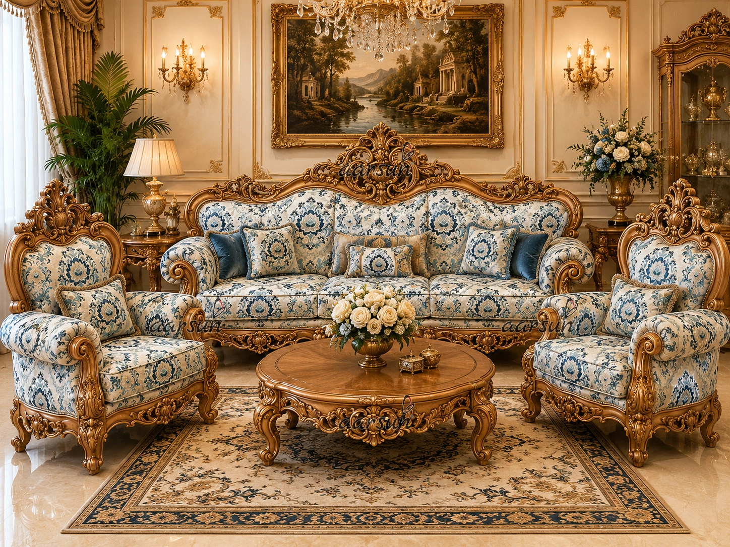 Classic European Damask Sofa Upholstery - Image 3