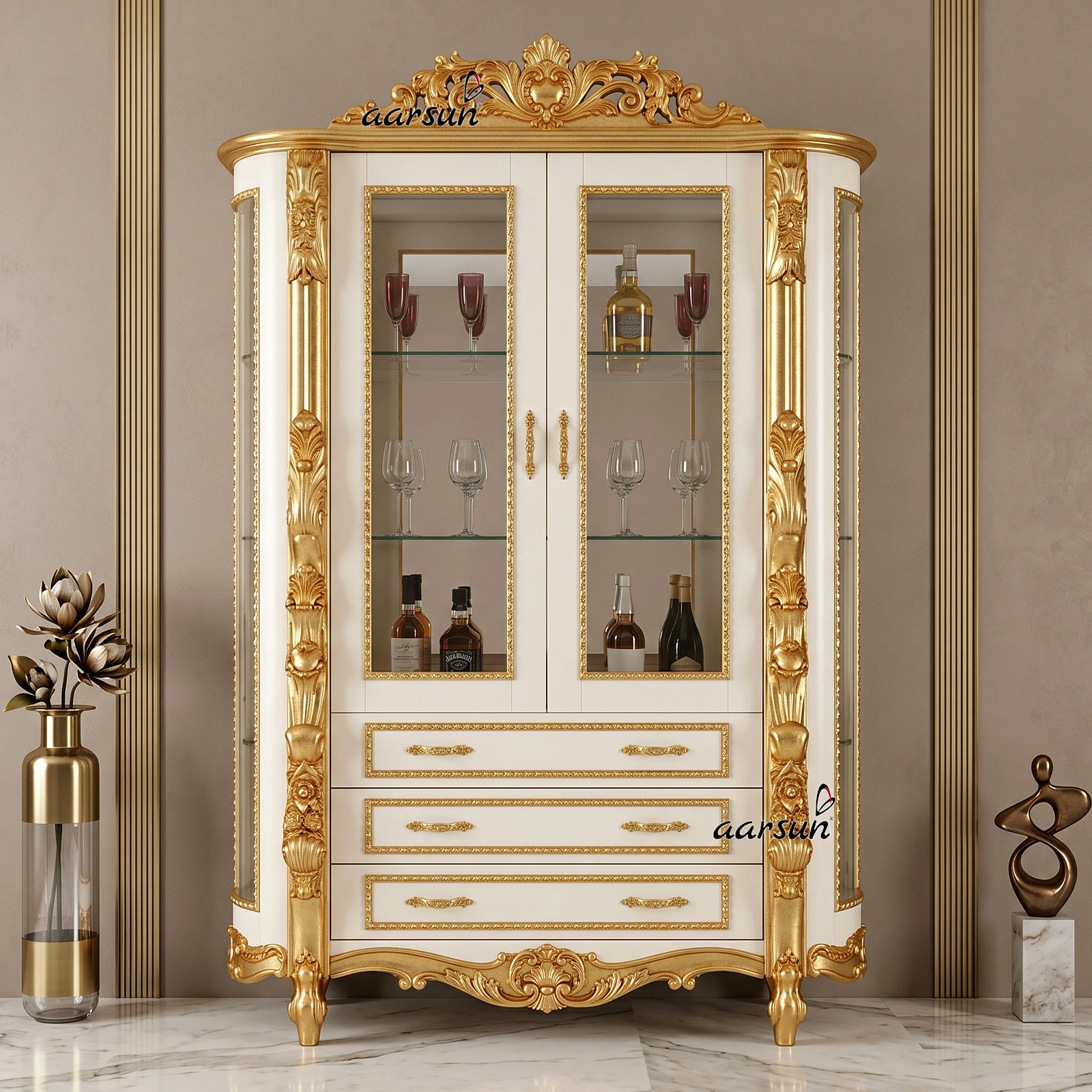 Designer Crockery Unit with Glass Display Shelves