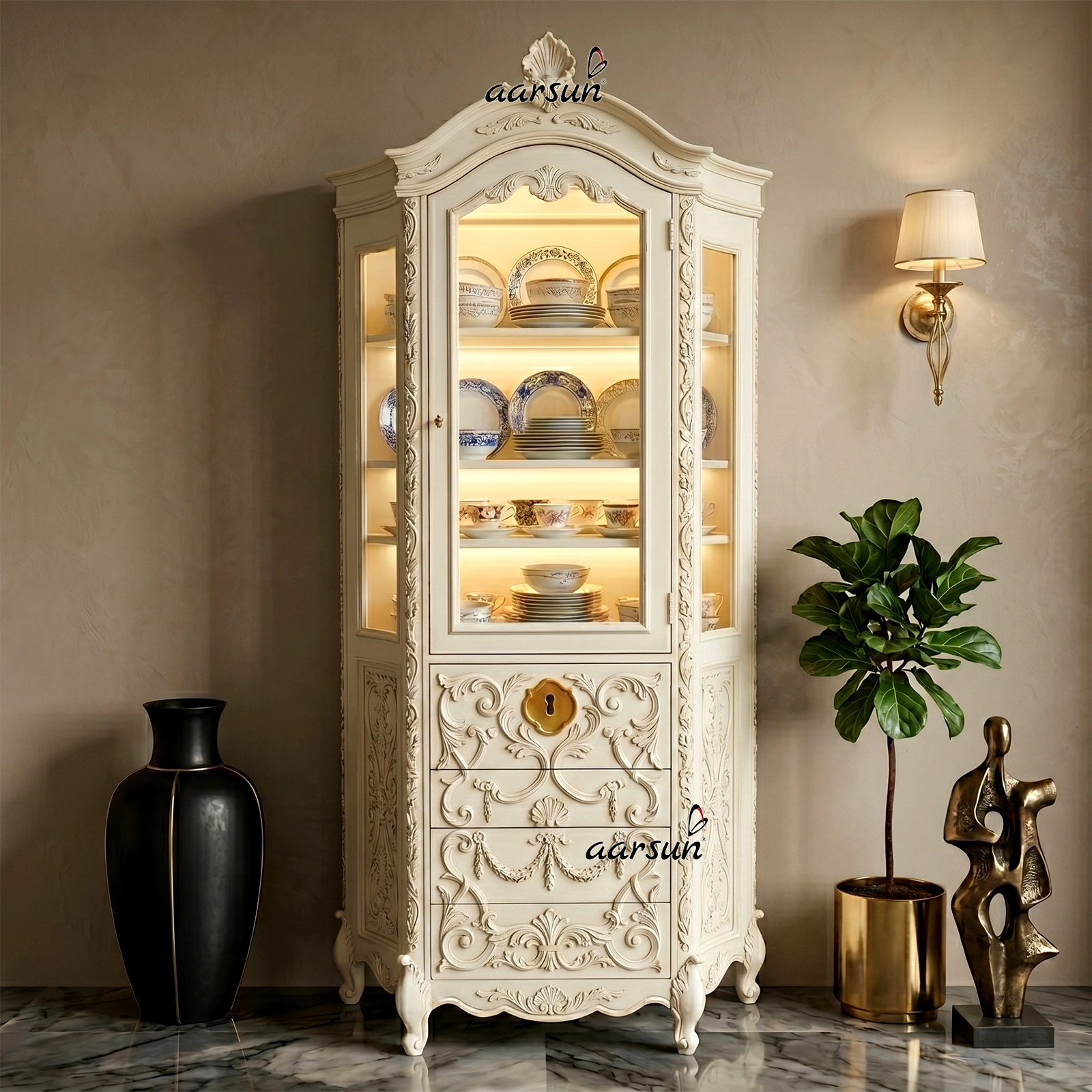 Elegant Crockery Cupboard with Ample Shelving
