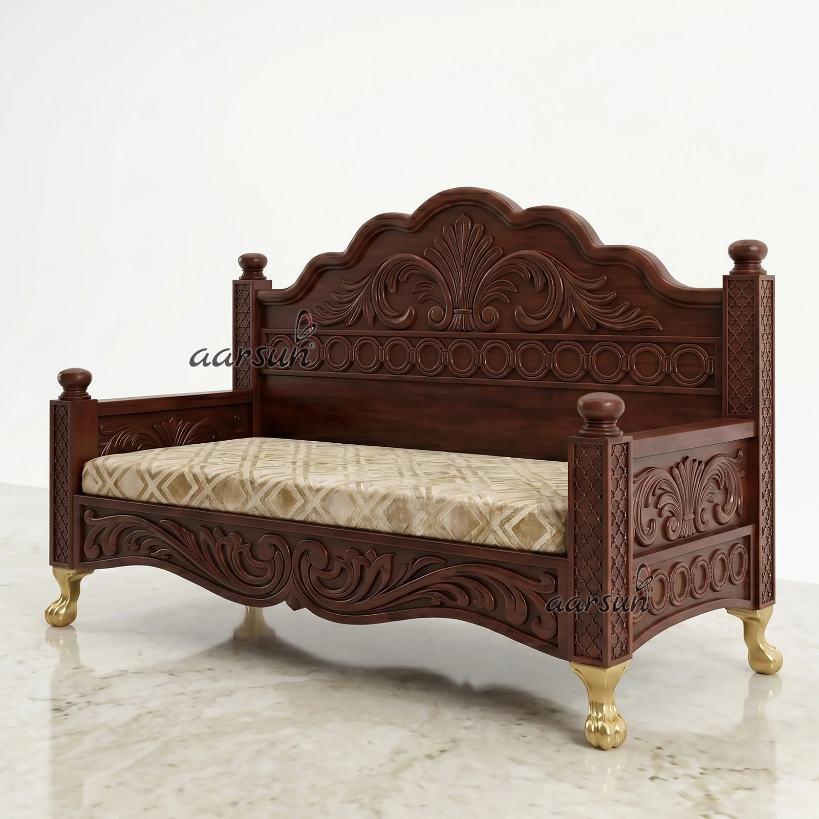 Handcrafted Teak Wood Ceiling Swing with Brass Chains - Image 4