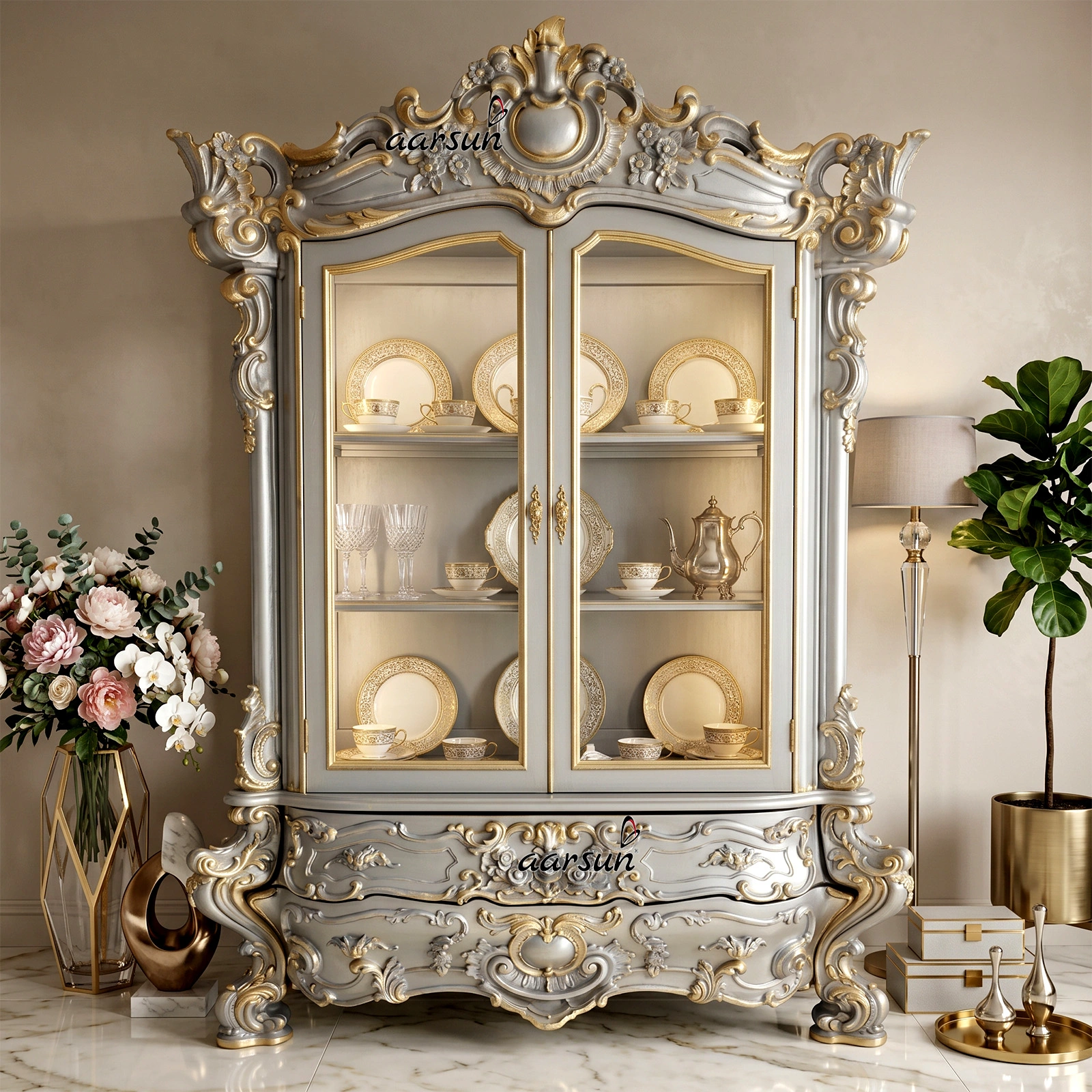 Royal Kitchen Crockery Unit with Glass Doors