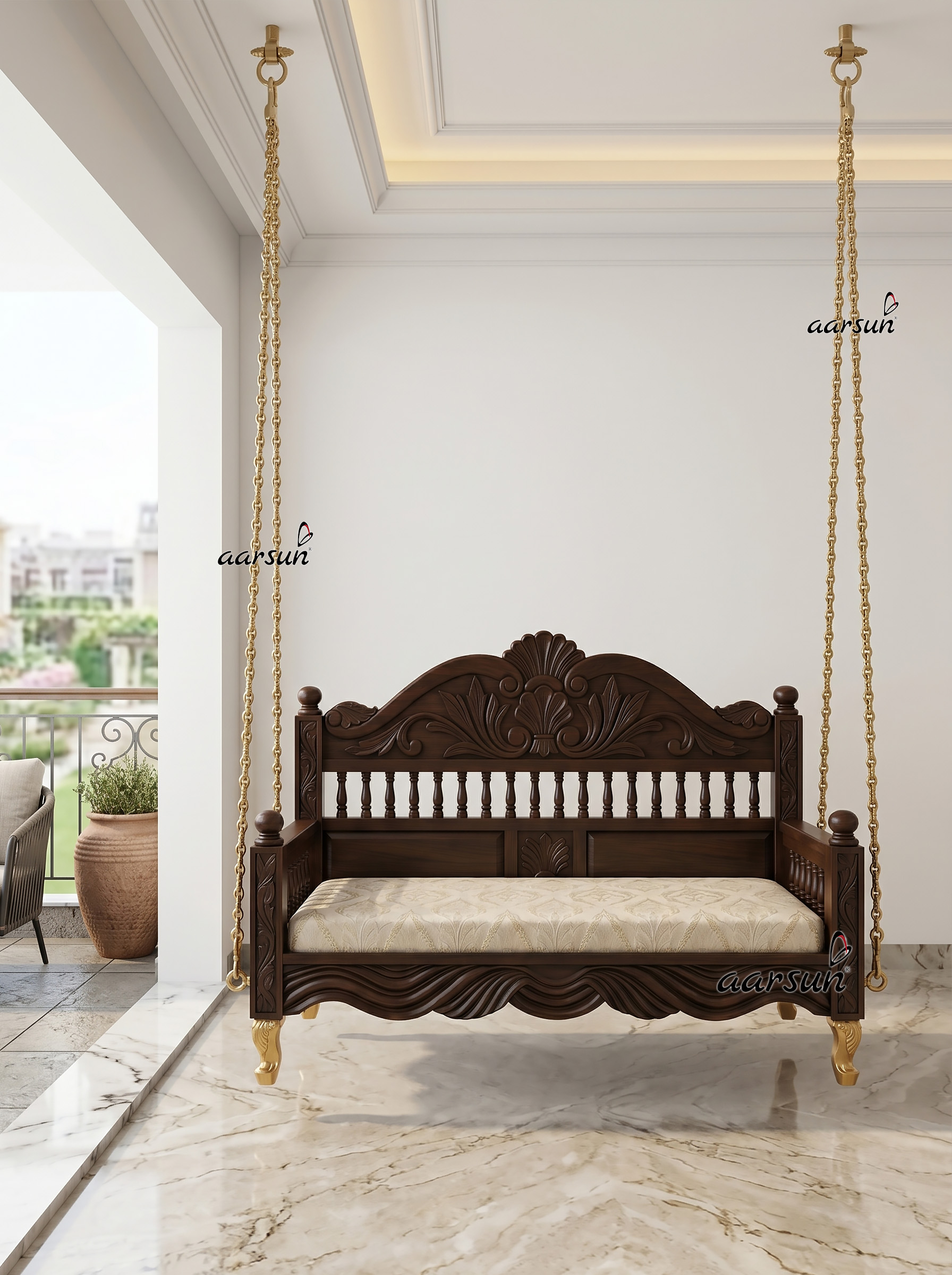 Solid Sheesham Wood Hanging Swing for Home