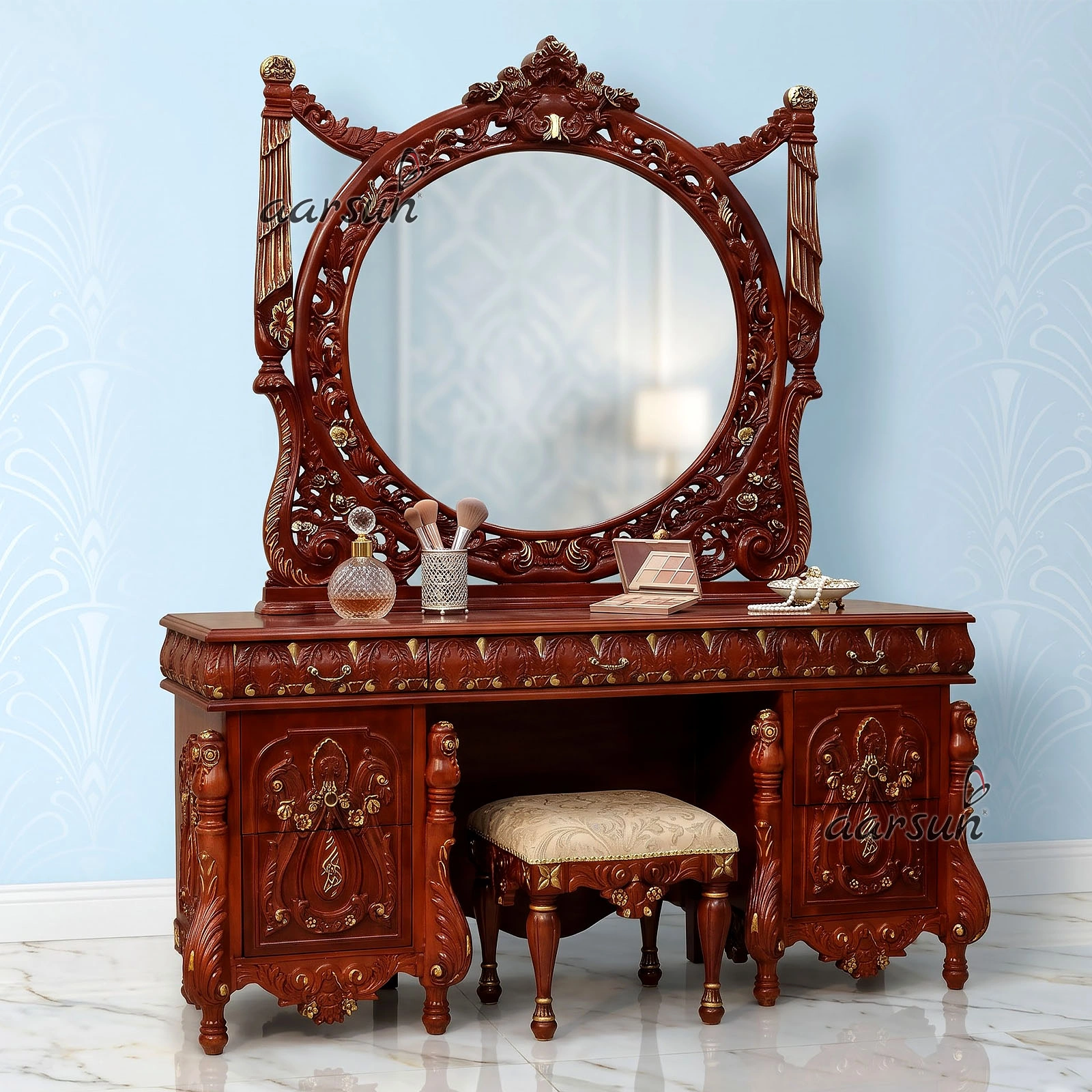Heavy Fully Handcrafted Teak Wood Dressing Table