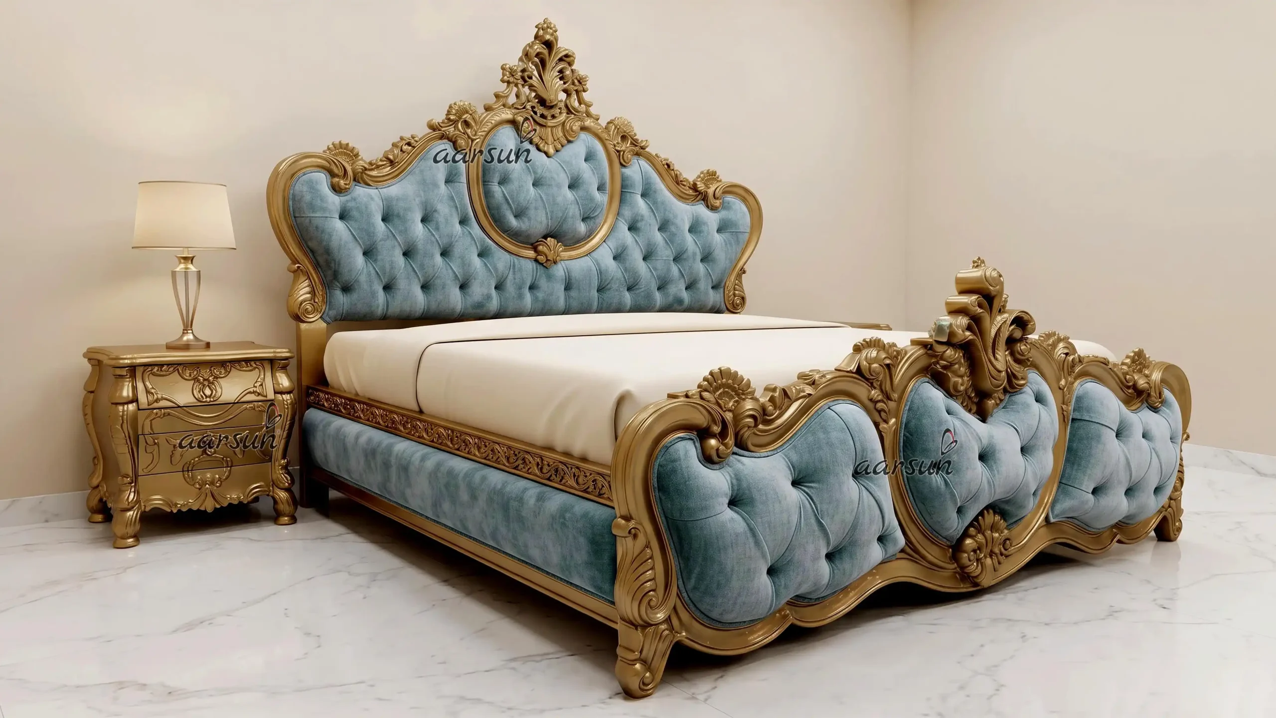 Luxury Hand-Carved Wooden Bed