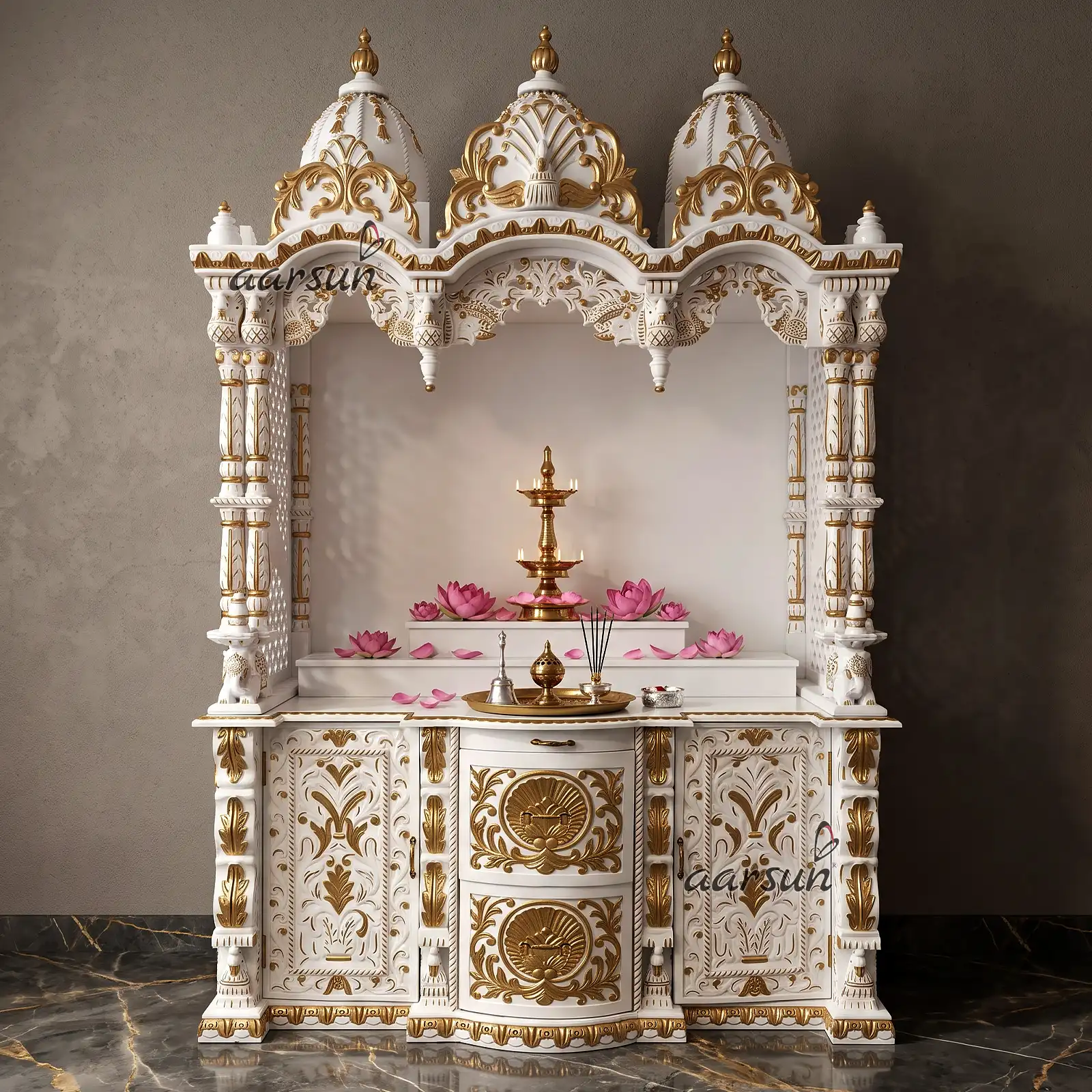 Premium Carved Wooden Pooja Ghar