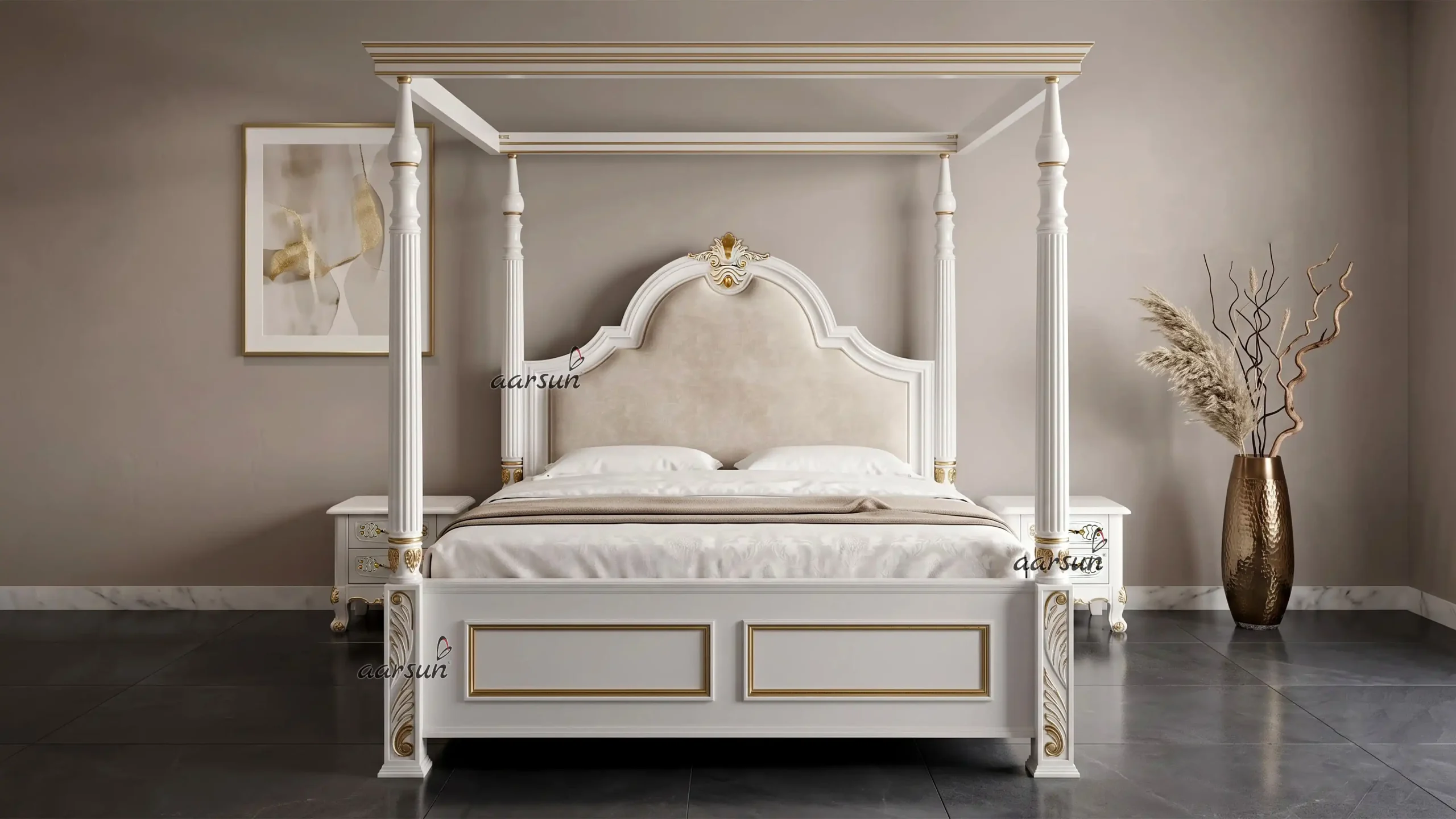 Premium Hand-Carved Wooden Poster Bed