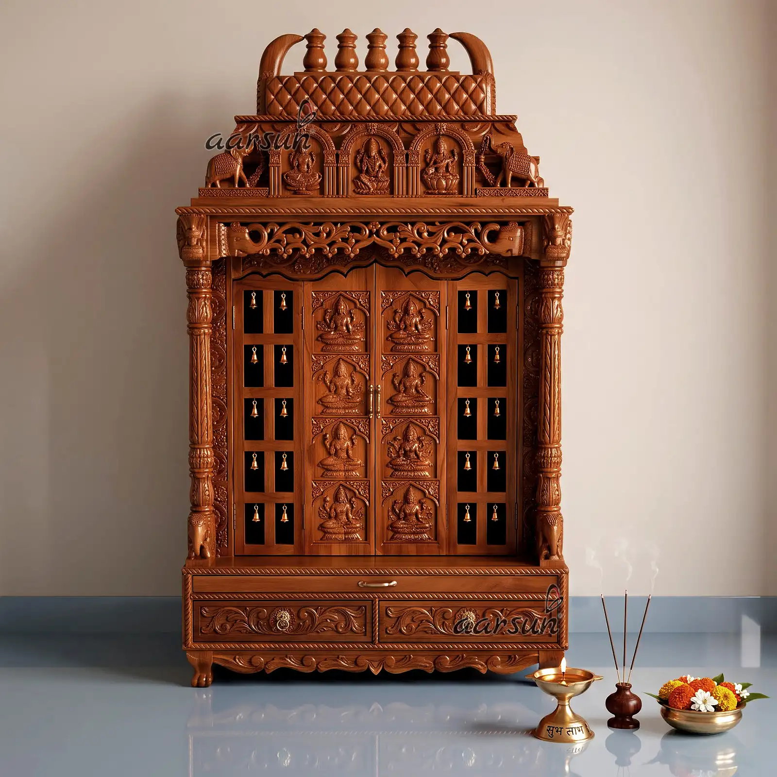 Traditional South  Indian Temple Style Wooden Mandir