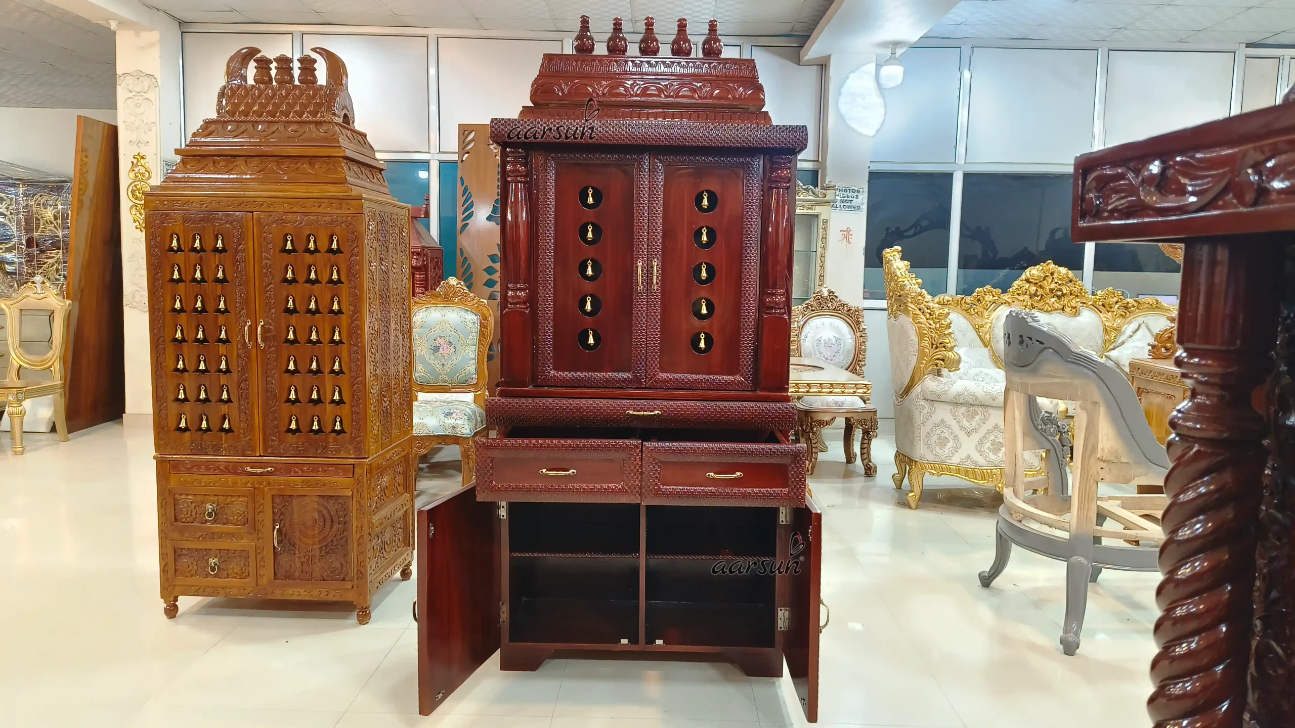 Artisan Crafted Teak Wood Mandir - Image 6