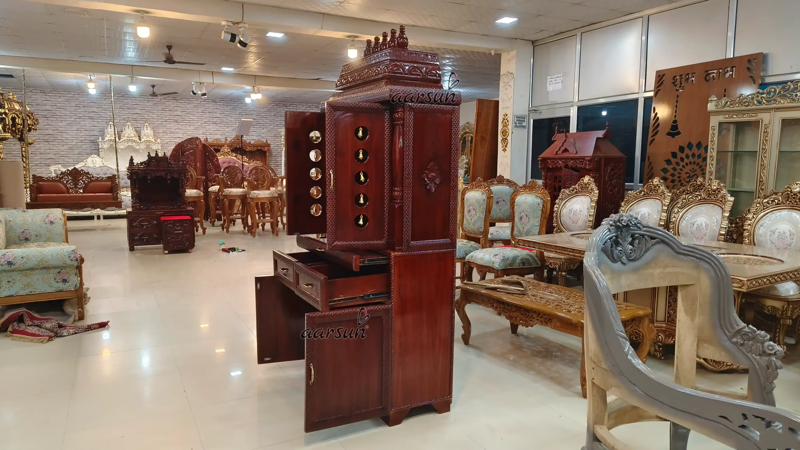 Artisan Crafted Teak Wood Mandir - Image 3