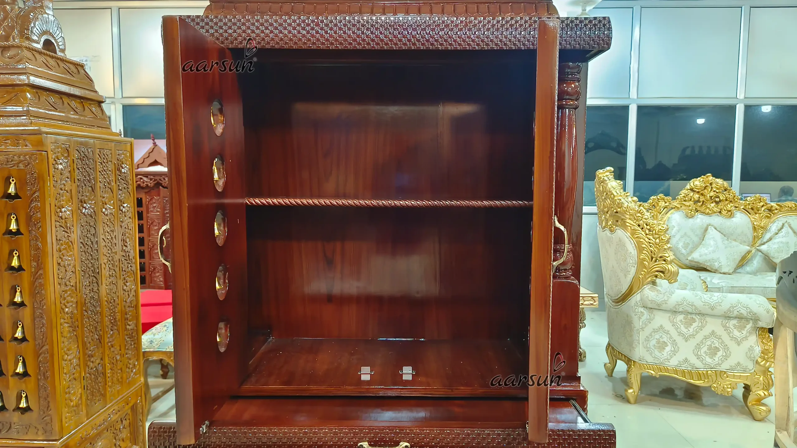 Artisan Crafted Teak Wood Mandir - Image 4