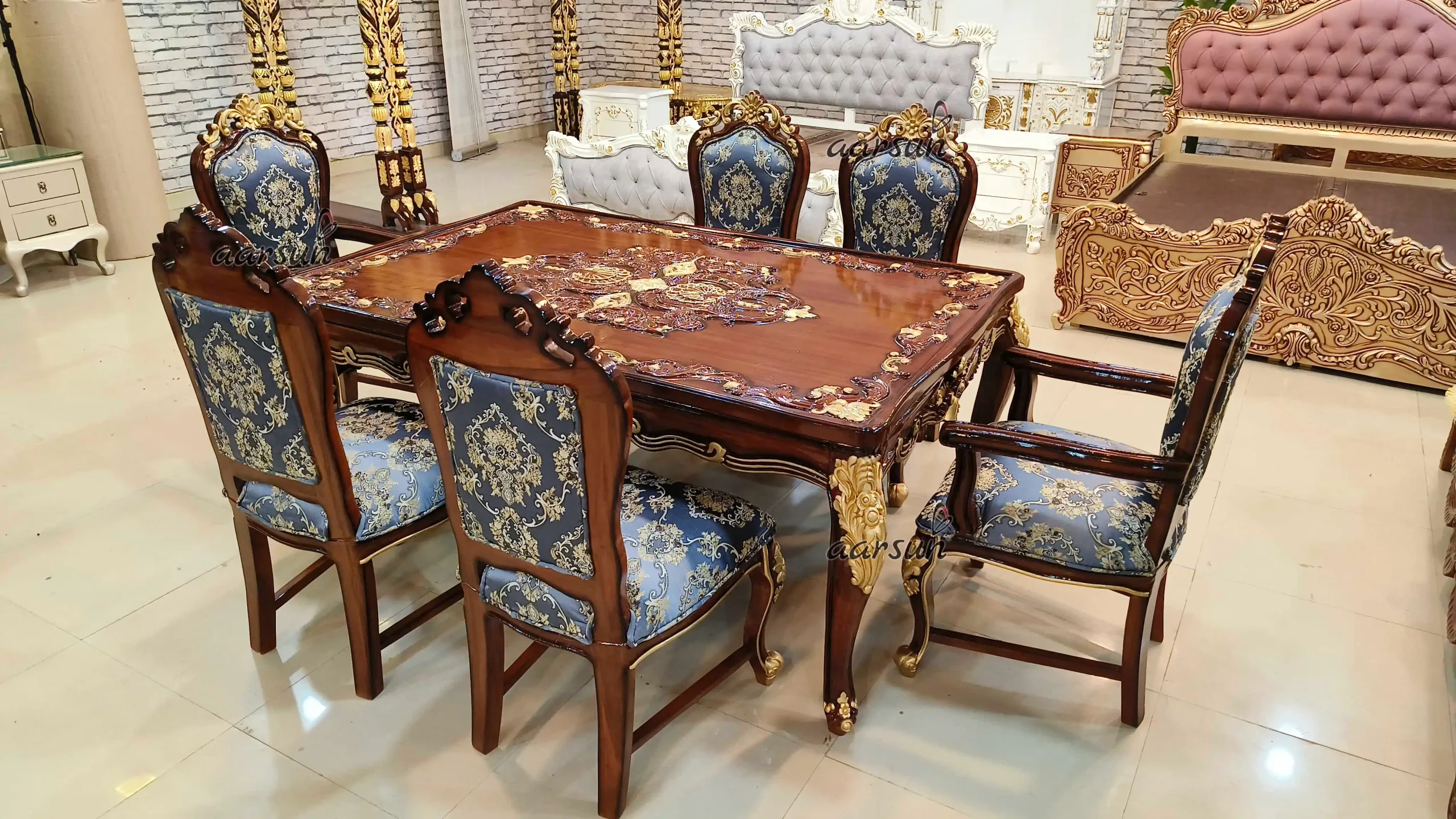 Elegant Hand-Carved Wooden Dining Table - Image 8