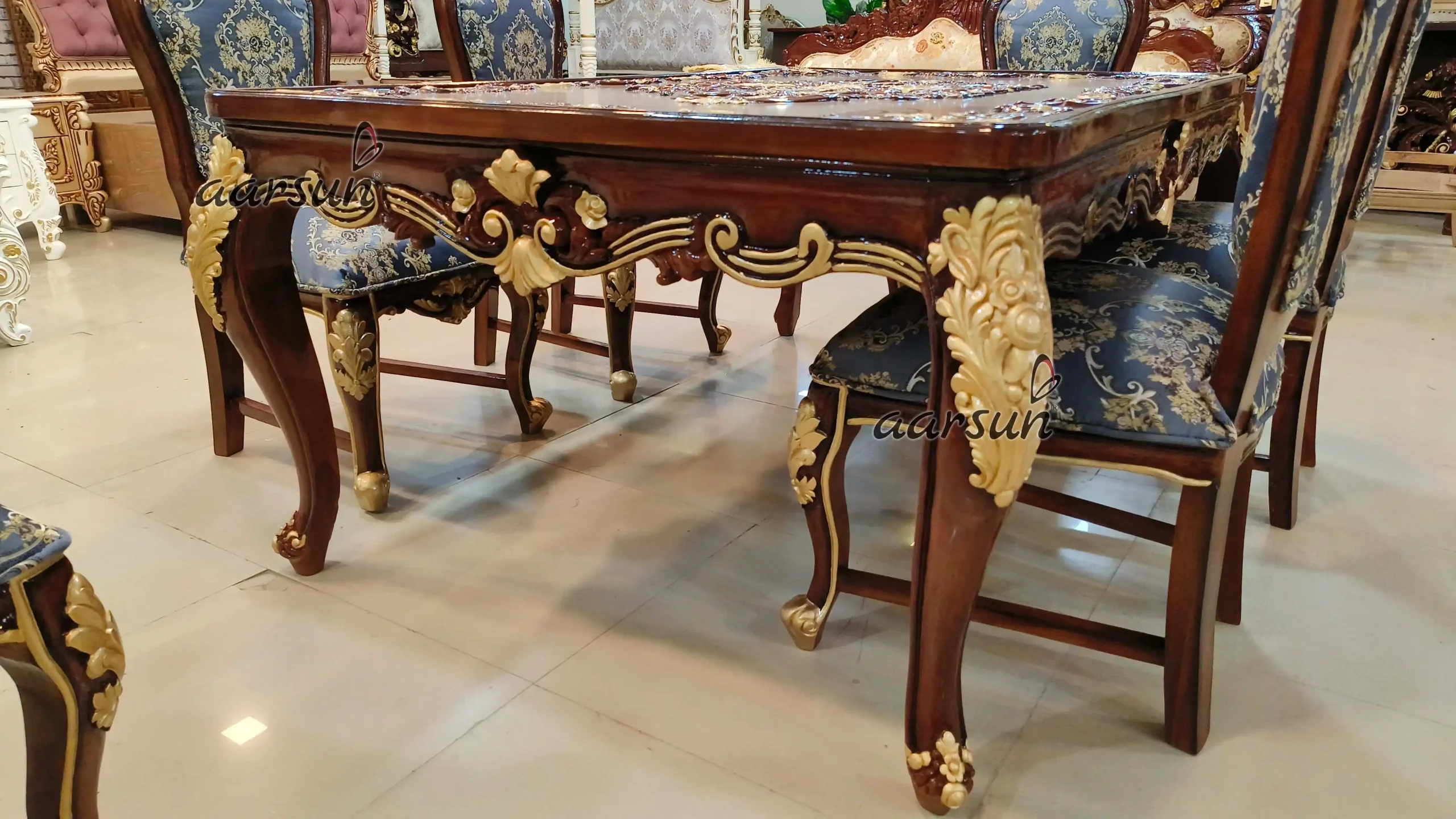 Elegant Hand-Carved Wooden Dining Table - Image 9