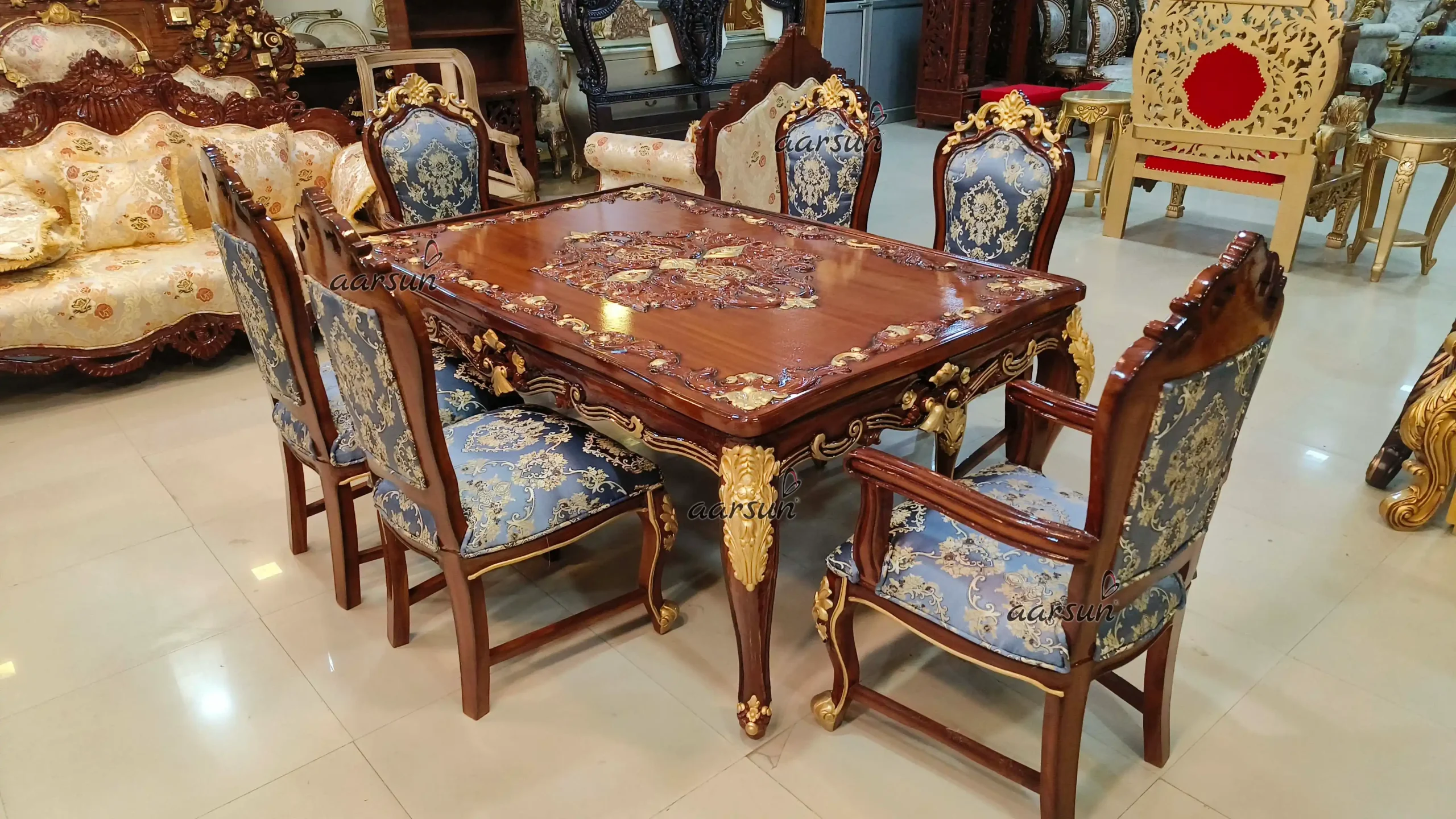 Elegant Hand-Carved Wooden Dining Table - Image 3