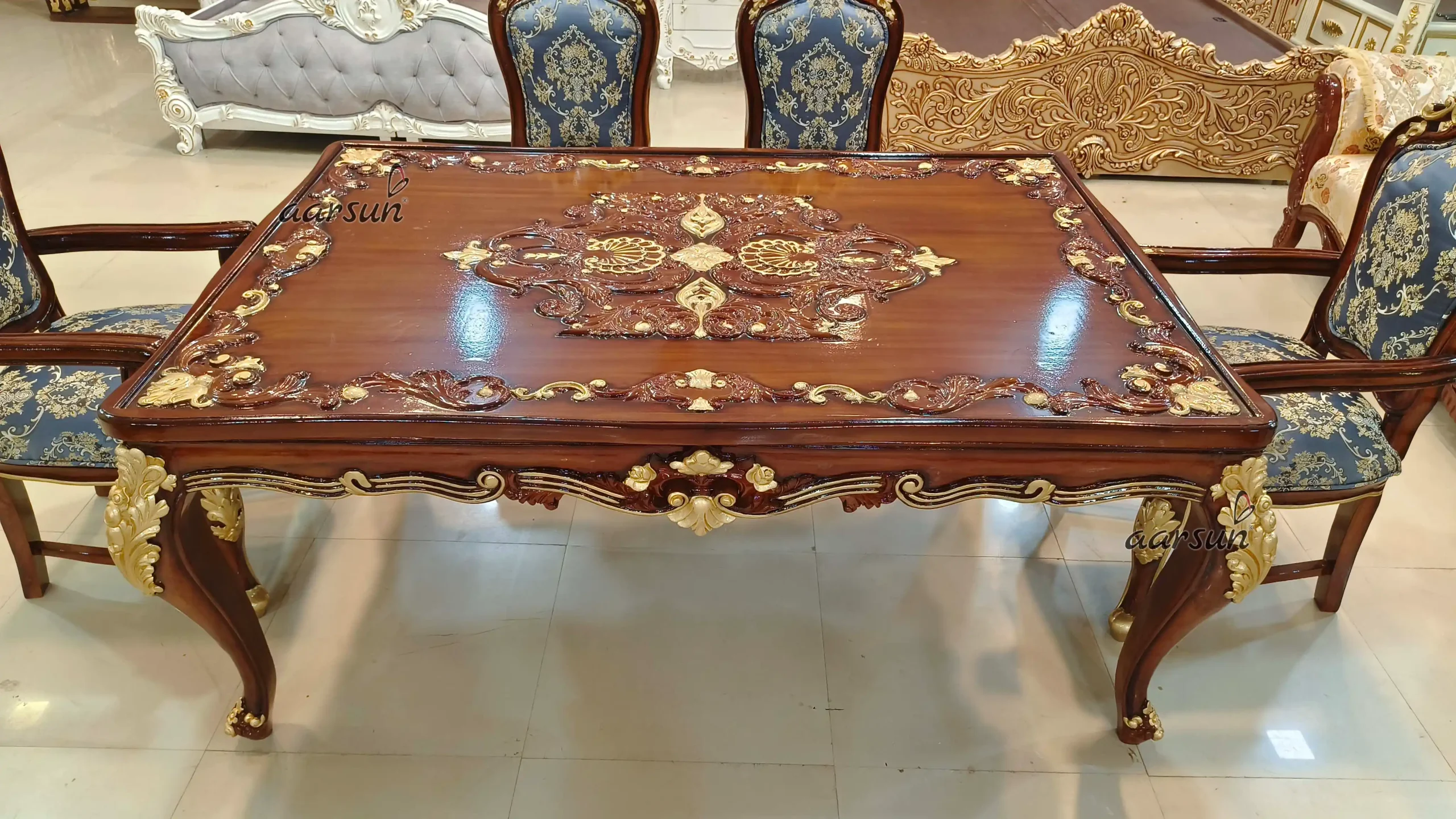 Elegant Hand-Carved Wooden Dining Table